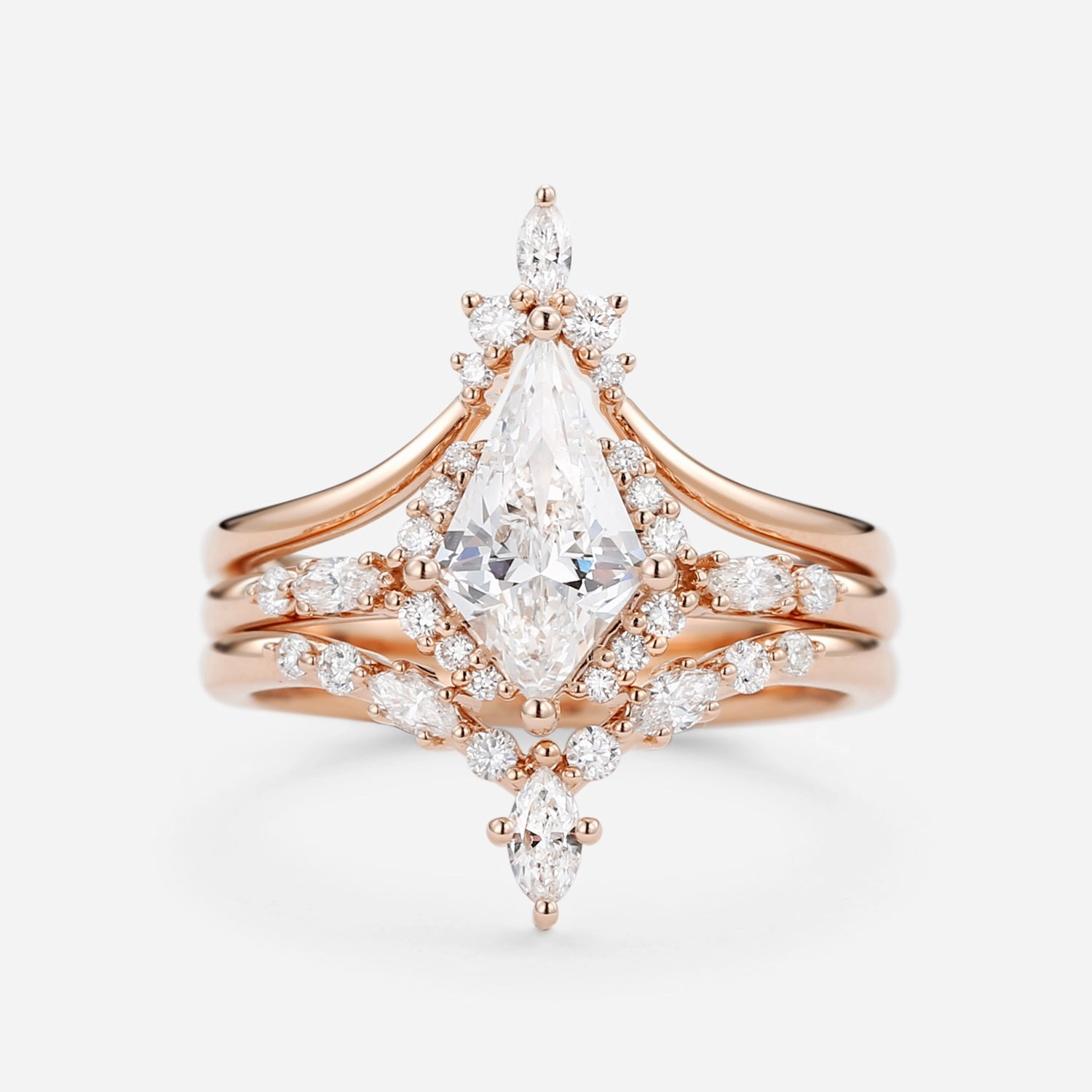 Distinct Accessory Beautiful Trinket Kite Lab Grown Diamond Engagement Ring Set 3pcs