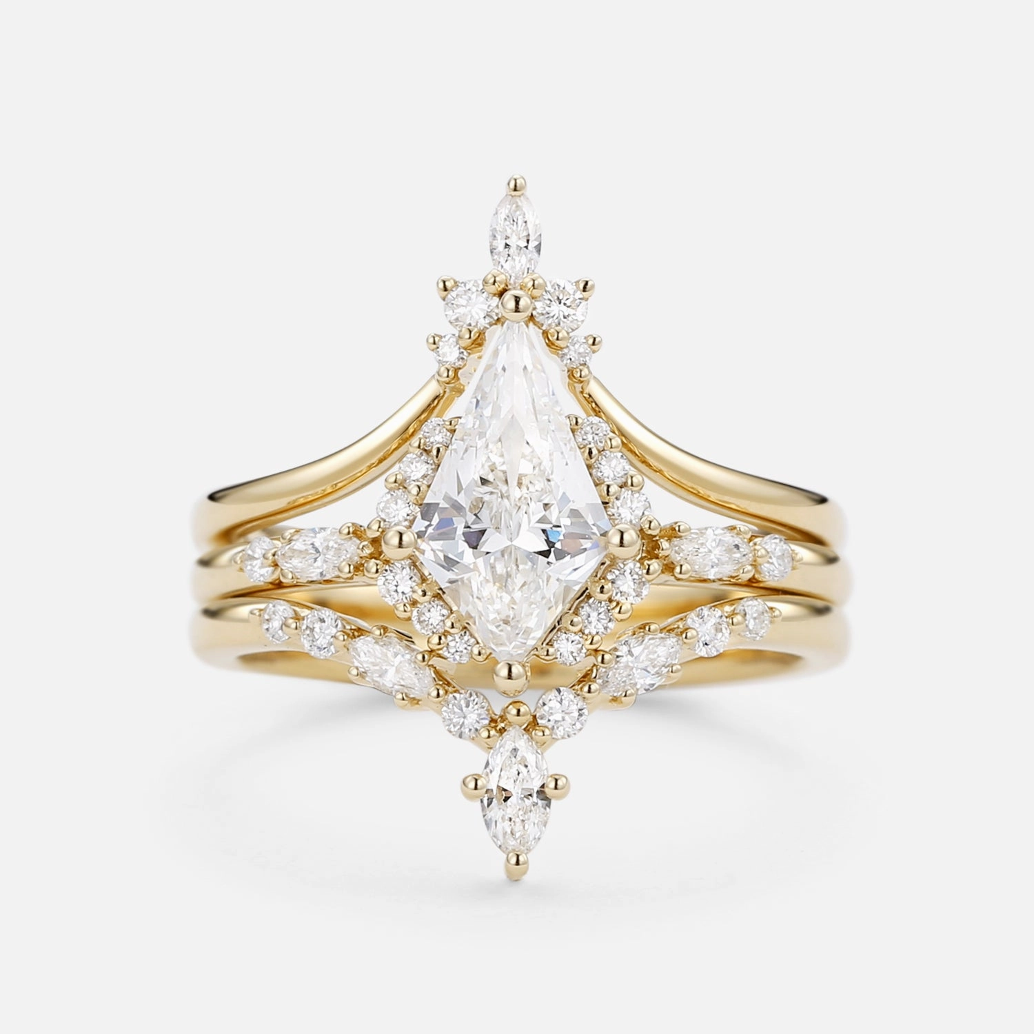 Kite Lab Grown Diamond Engagement Ring Set 3pcs Hard Surface