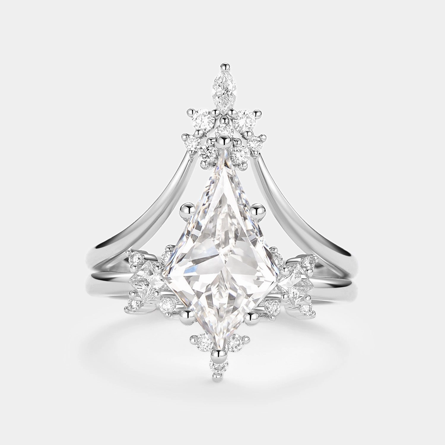 Timeless Simplicity Kite Lab Grown Diamond Minimalist Engagement Ring Set 2pcs - Audrey