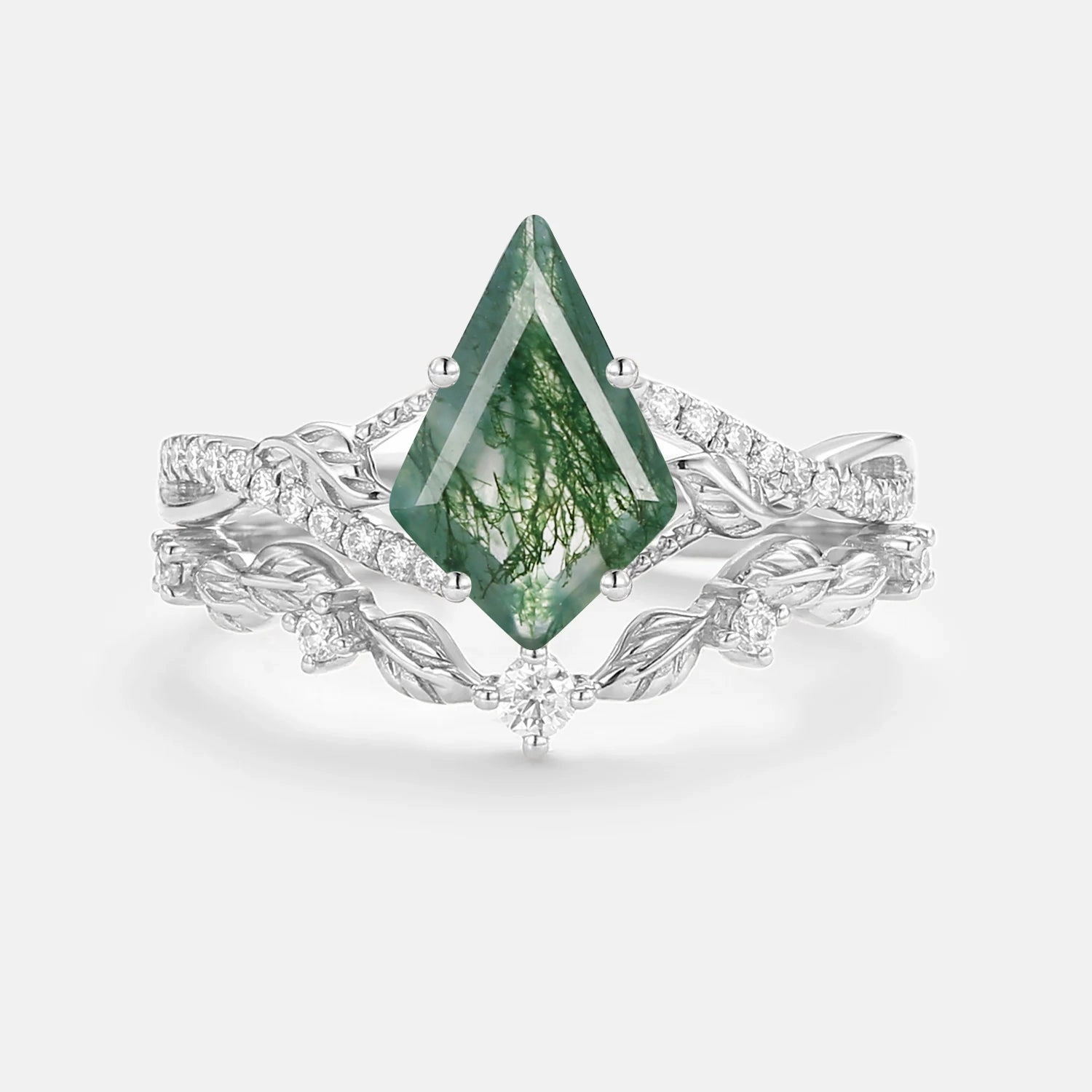 Kite Moss Agate Leafy Engagement Ring Set 2pcs - Syrin Practical Use