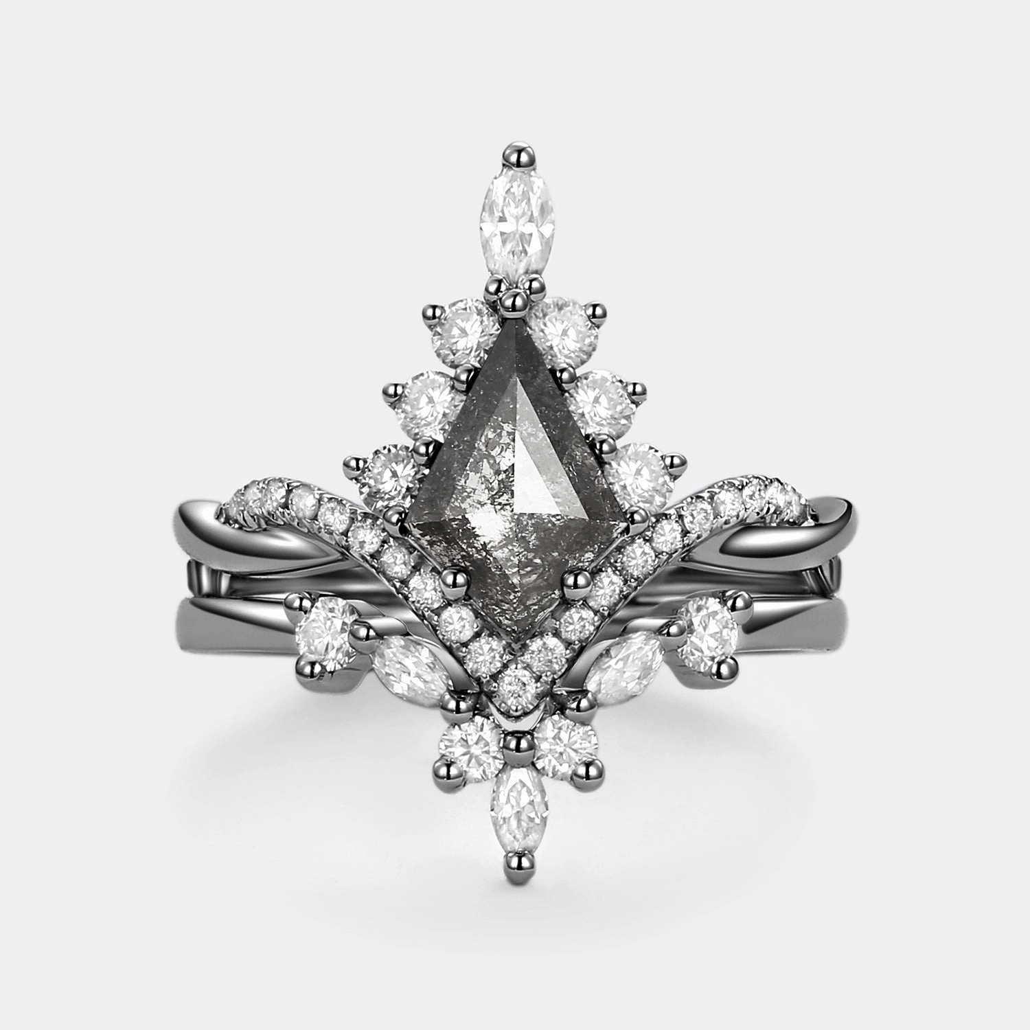 Kite Salt & Pepper Diamonds Wedding Ring Set 2pcs Celebration Look