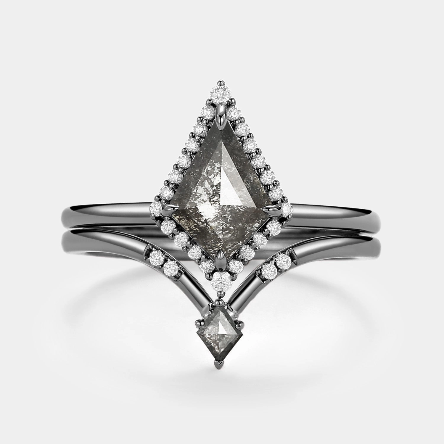 Kite Salt and Pepper Diamonds Stacking Engagement Ring Set 2pcs Luxury Accessory