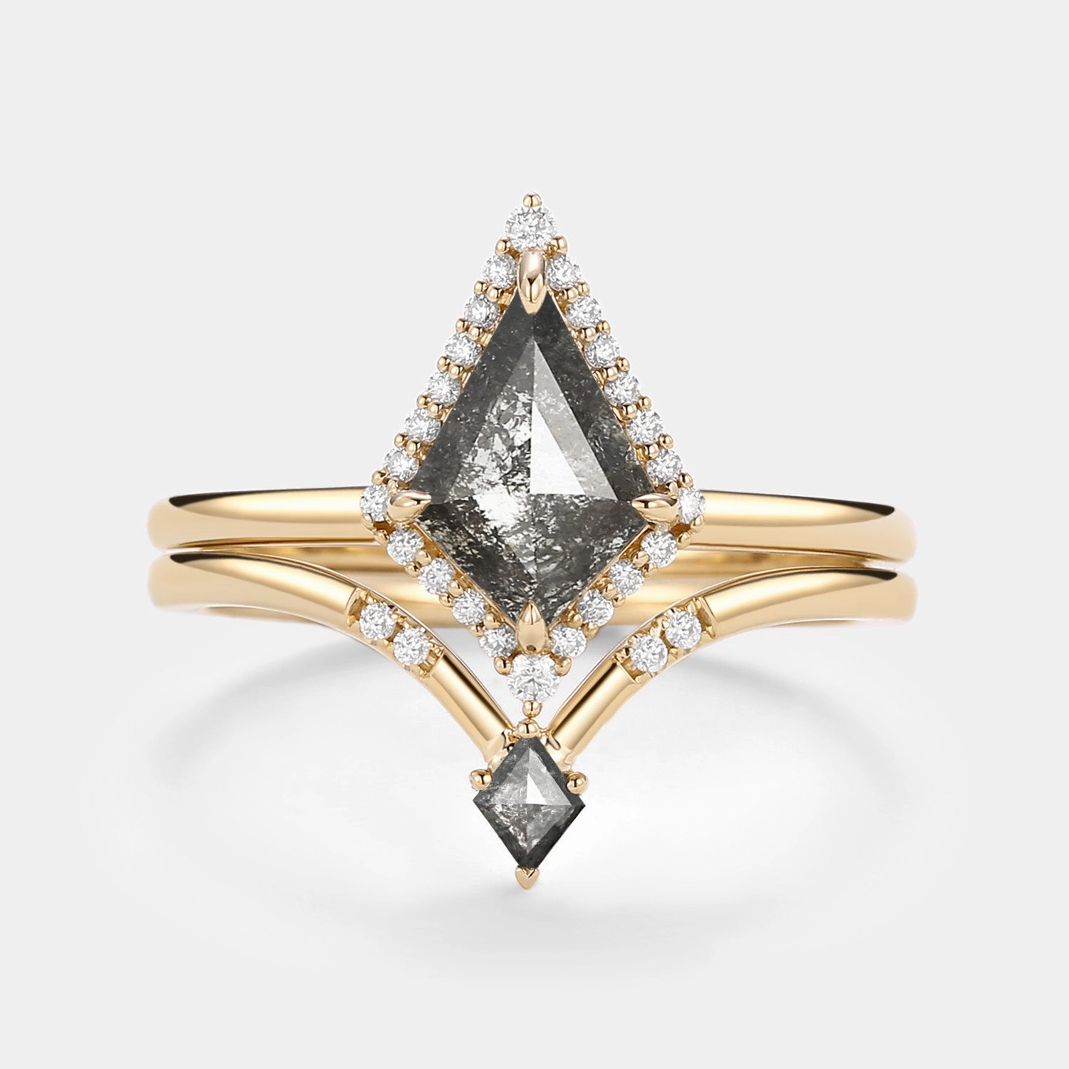 Kite Salt and Pepper Diamonds Stacking Engagement Ring Set 2pcs Sustainable Material