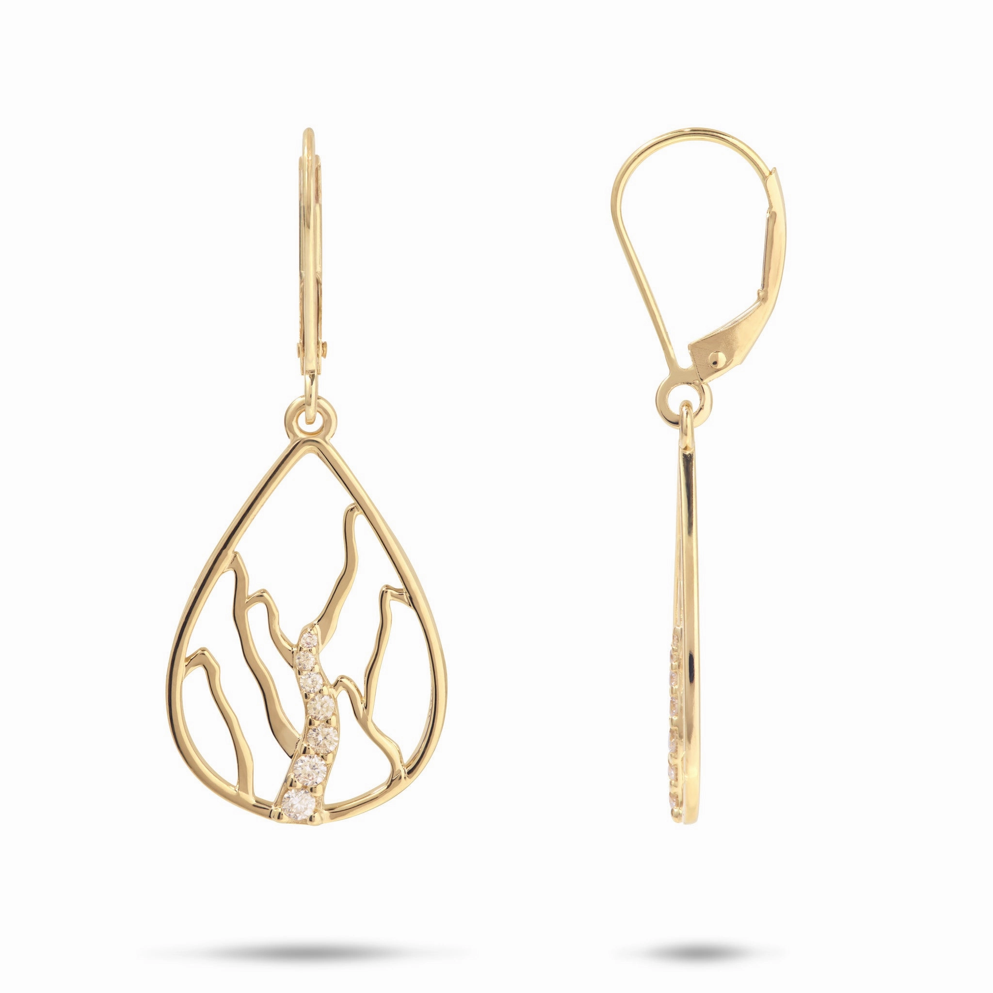 Ko?olau Waterfall Earrings in Gold with Diamonds - 21mm Finest Feature Distinct Form