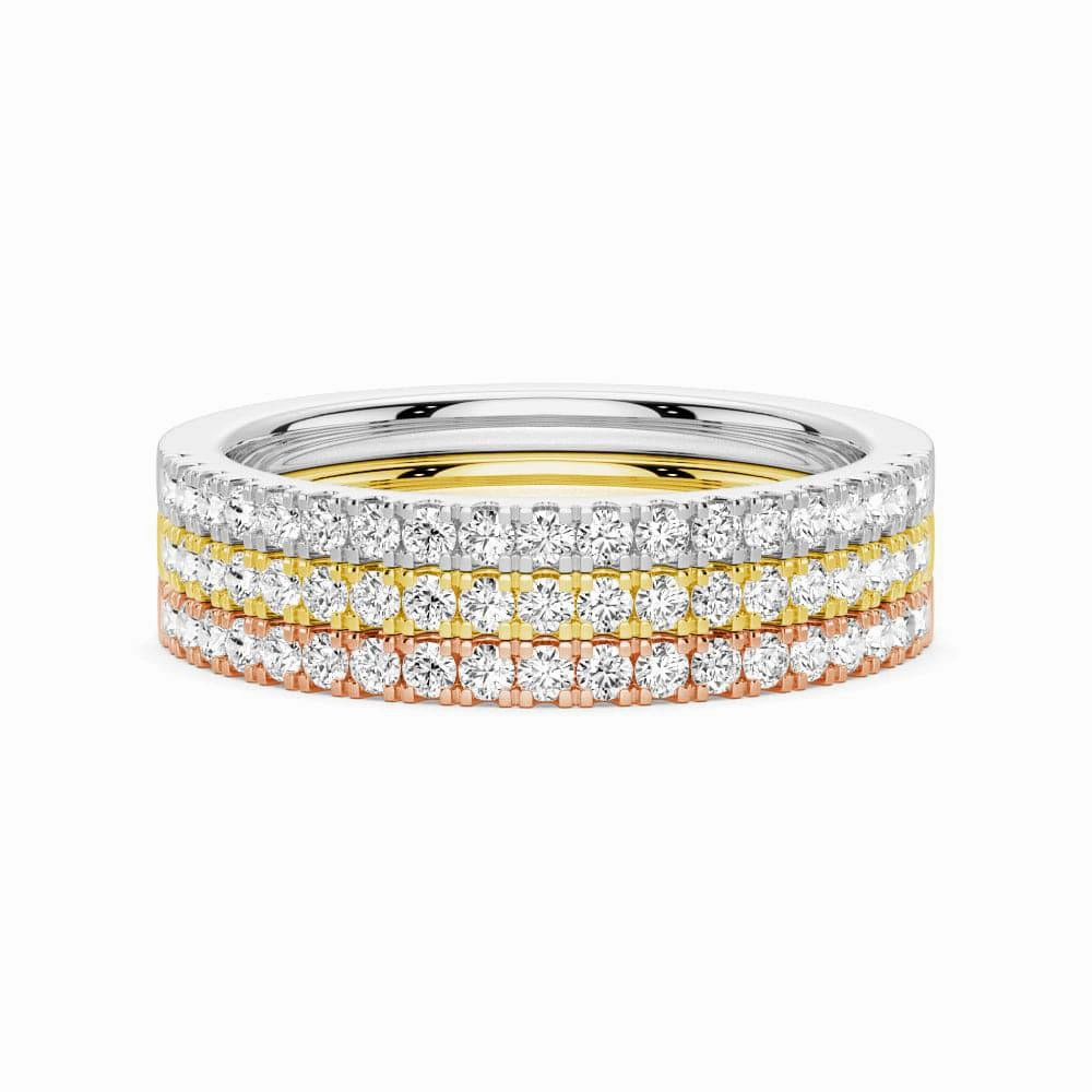Seasonal Finish Lab Grown Diamond Tri color Set of Three Stackable Bands