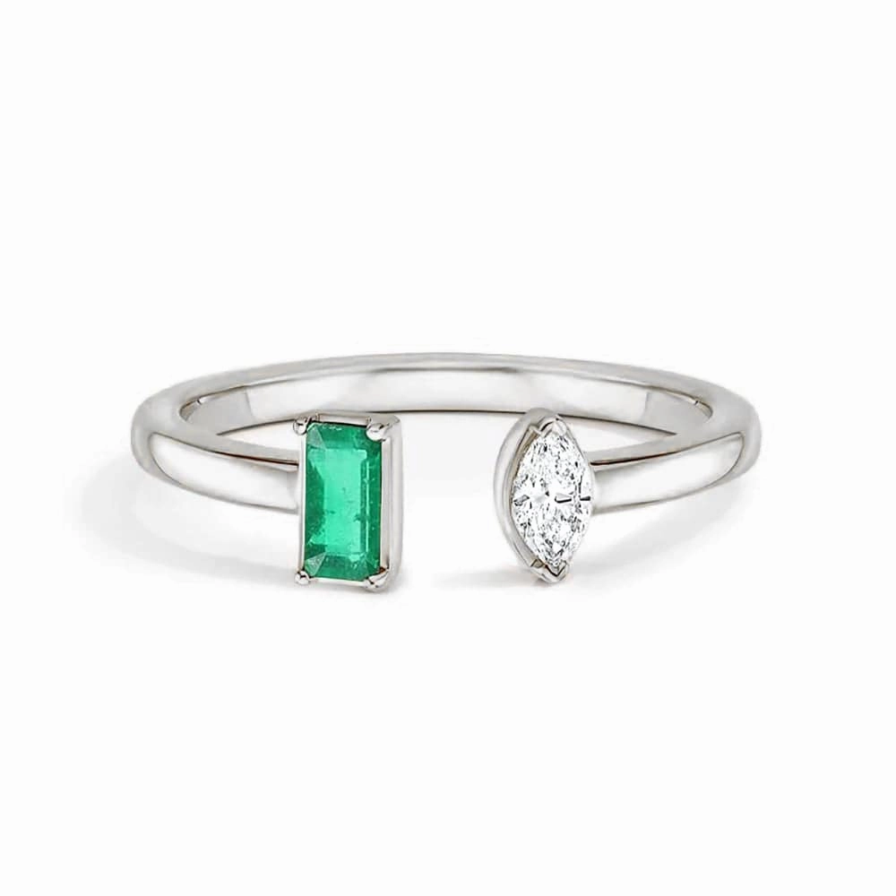 Lab Grown Emerald and Diamond Toi et Moi Open Promise Ring Trendy Highlight Handmade pieces