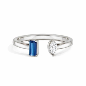 Lab Grown Sapphire and Diamond Toi et Moi Open Promise Ring Tasteful Accent