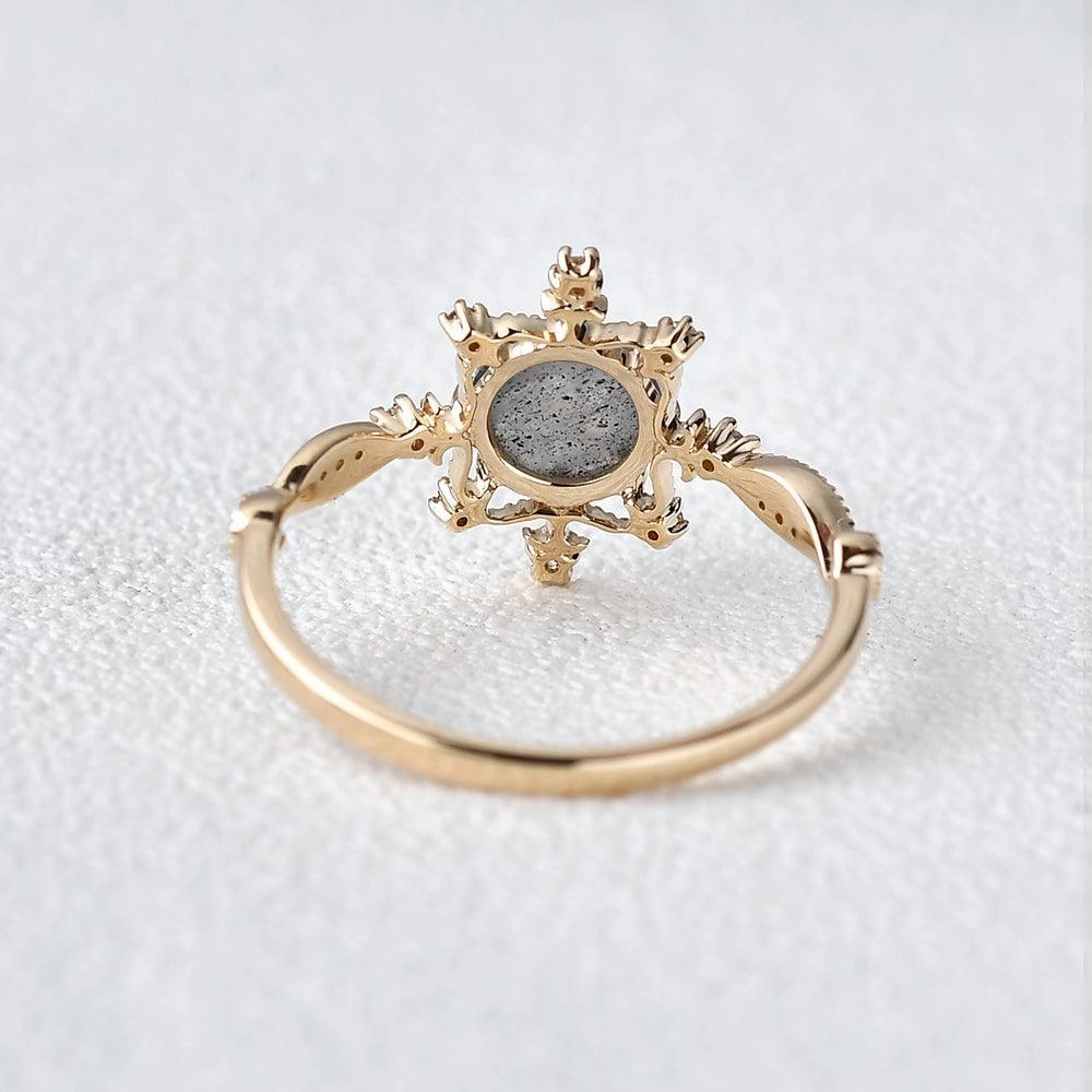Elegant adornment Convenient Look Labrodorite & Moissanite Yellow Gold Stacking Ring