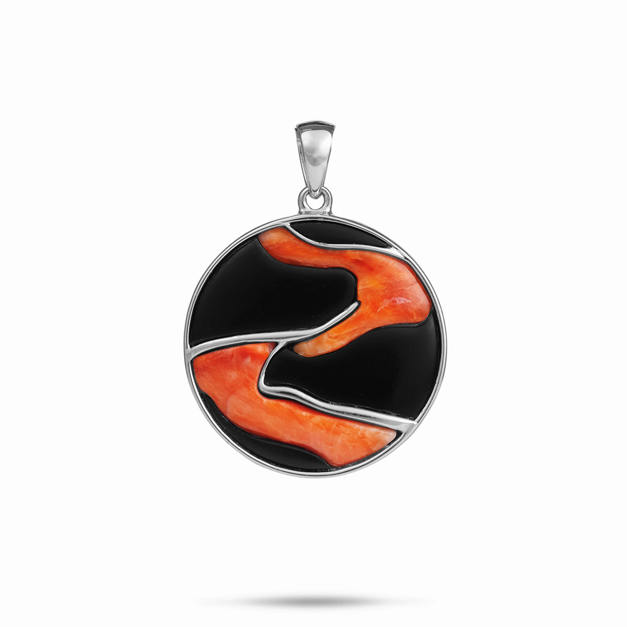 Lava Flow Black Coral and Spiny Oyster Pendant in White Gold - 22mm Gentle Spark