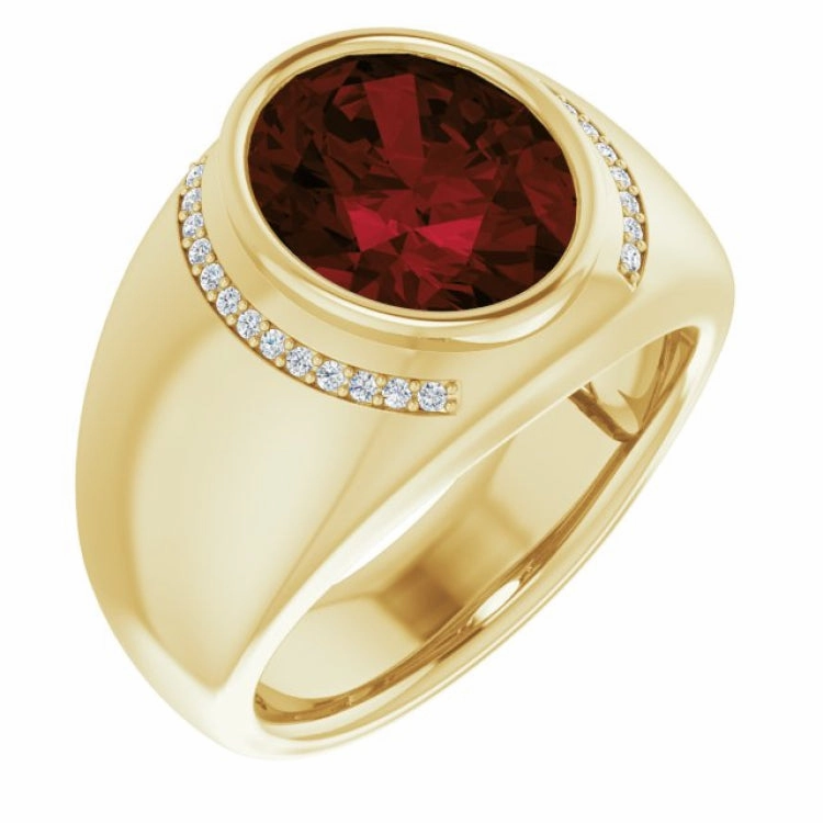 Shining Accent 14K Yellow Natural Mozambique Garnet & 1/8 CTW Natural Diamond Ring