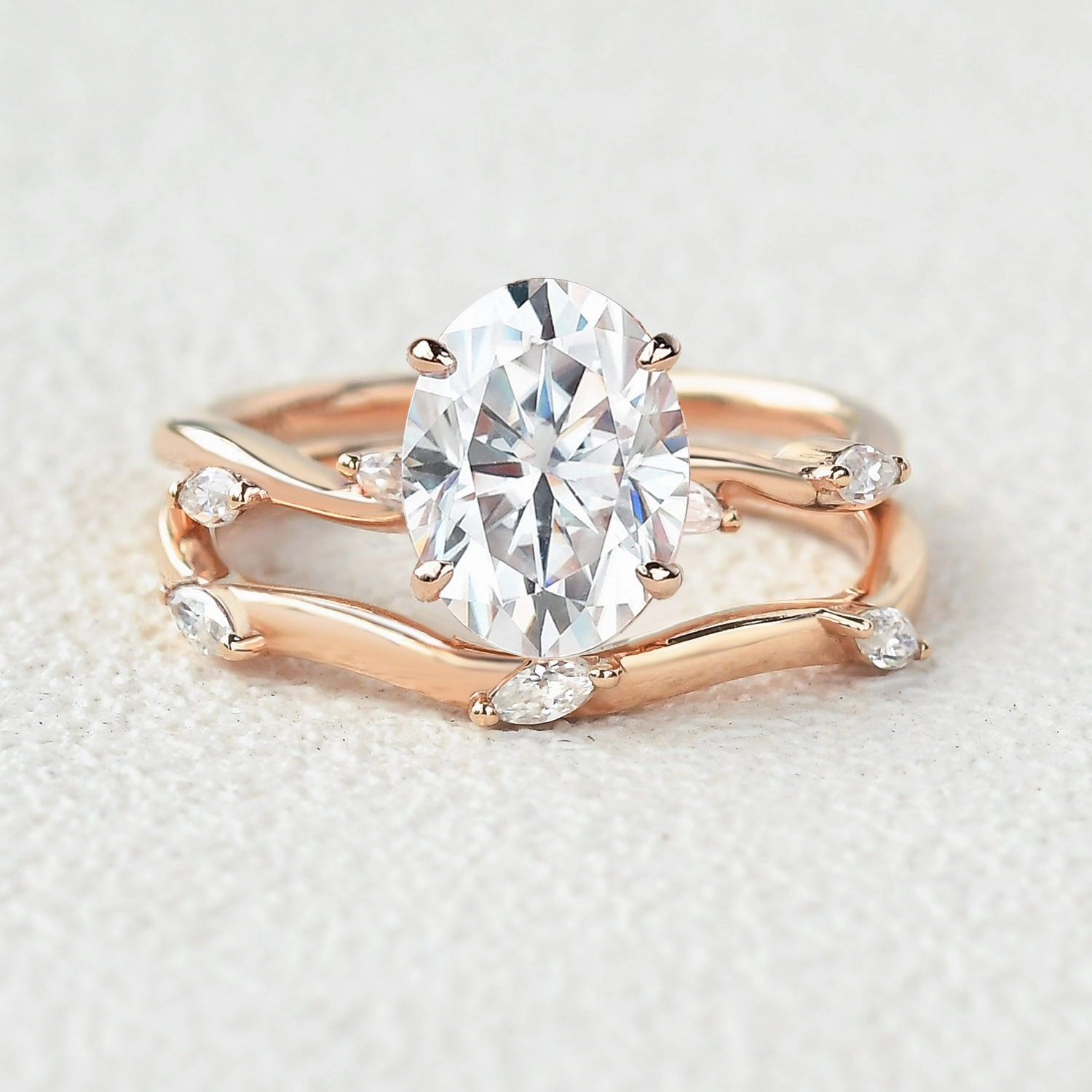 Leaf Marquise Oval Moss Agate Engagement Ring Sets 2pcs Special Care Leaf Motif