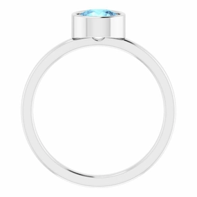 Rhodium-Plated Sterling Silver 6 mm Imitation Aquamarine Ring Artisan Detail