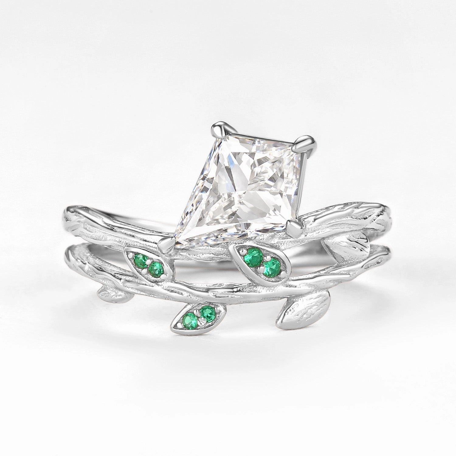 Leafy Kite Lab Grown Diamond Engagement Ring Set 2pcs- Aether Balanced Structure Ornate Sign