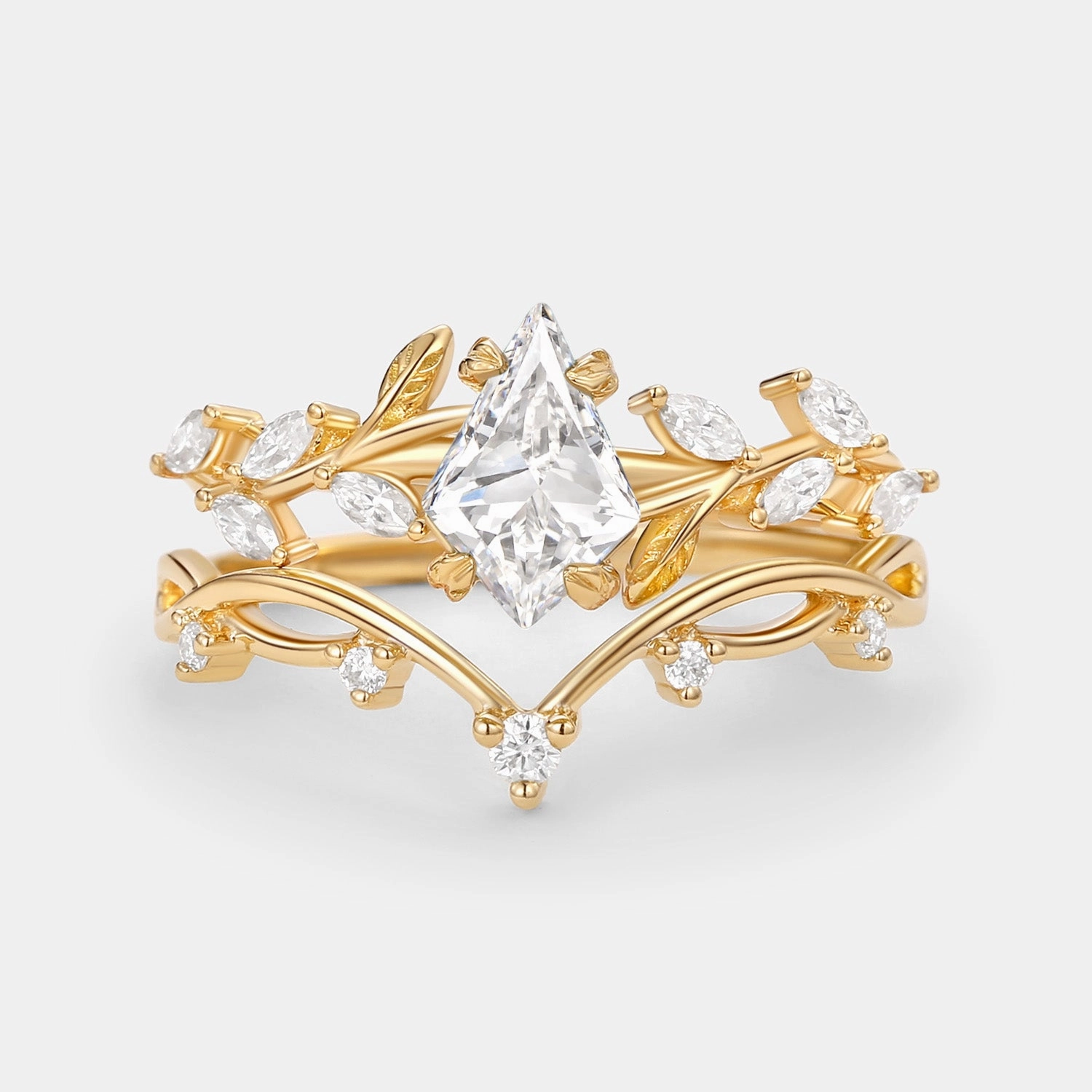 Leafy Kite Lab Grown Diamond Engagement Ring Set 2pcs- Clover Fantastic Product Designer Style