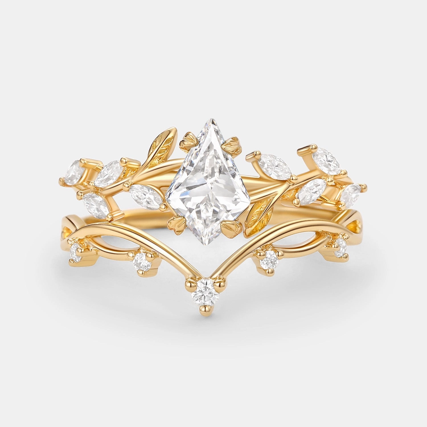 Leafy Kite Lab Grown Diamond Engagement Ring Set 2pcs- Clover Classic Fit