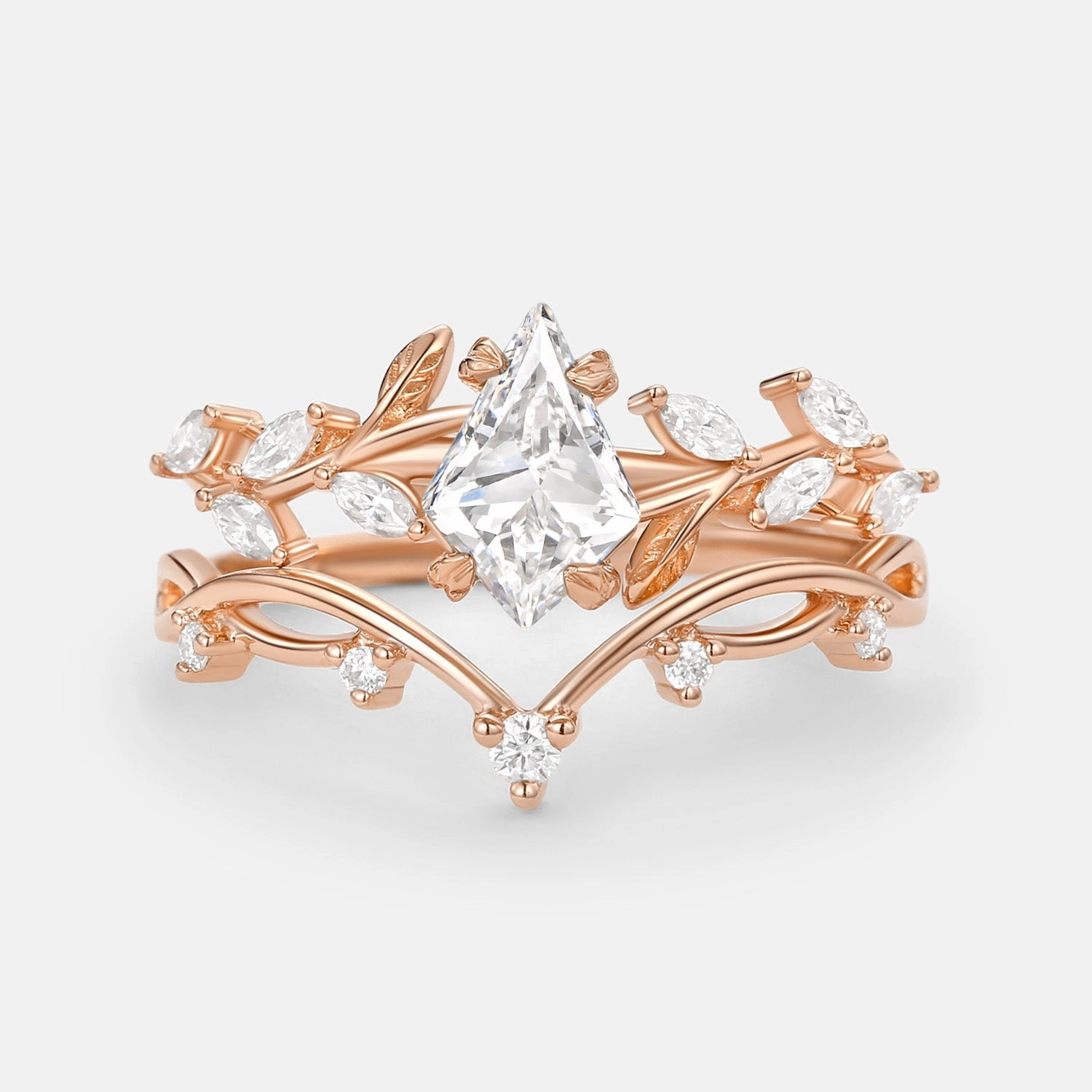 Lightweight Embellishment Excellent Craft Leafy Kite Lab Grown Diamond Engagement Ring Set 2pcs- Clover