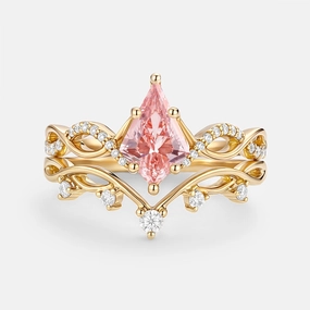 Fashion Revolution Weekend Accent Leafy Kite Pink Lab Grown Diamond Ring Set 2pcs - Phyllon