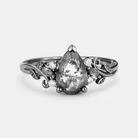 Graceful Contour Creative Craft Leafy Salt and Pepper Diamonds Pear Cut Engagement Ring - Pyrrhus