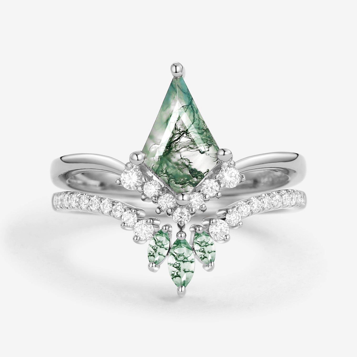 Kite Cut Moss Agate Classic Engagement Bridal Set 2pcs - Aero Gift Bag