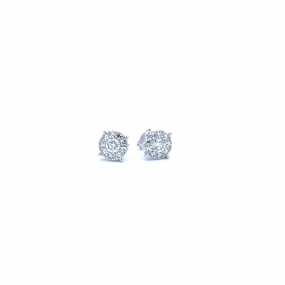 14K White Gold Diamond Cluster Stud Earrings - 1.75ct Bright Sparkle Everyday Sparkle