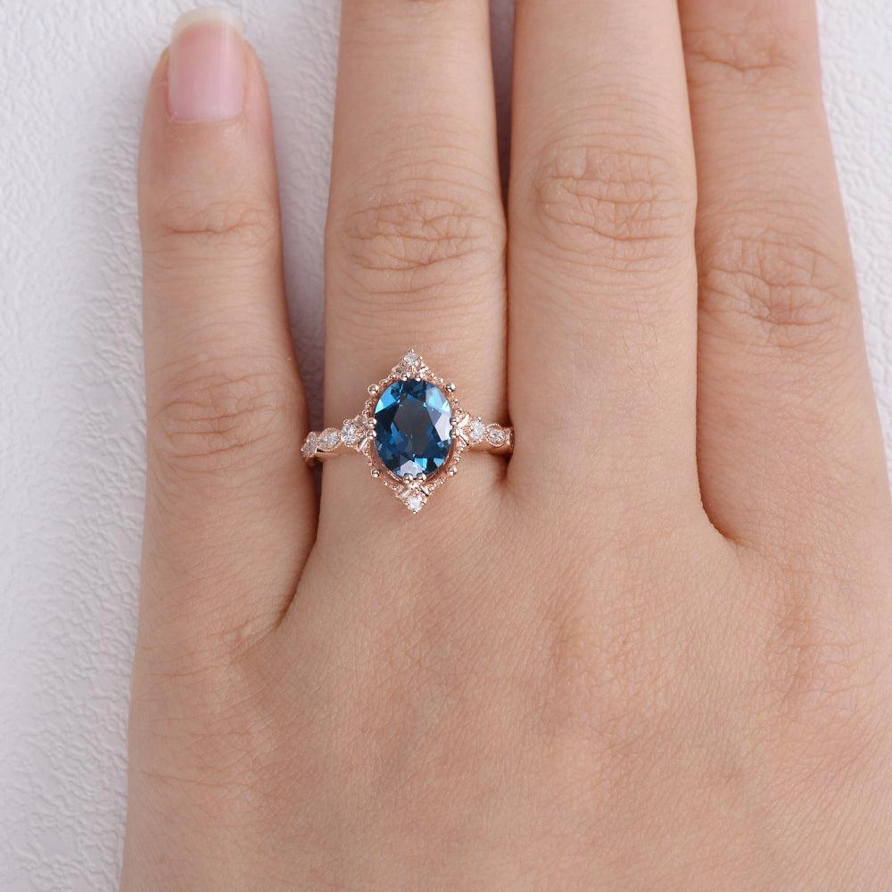 Amazing Style London Blue Topaz & Moissanite Art Deco Ring
