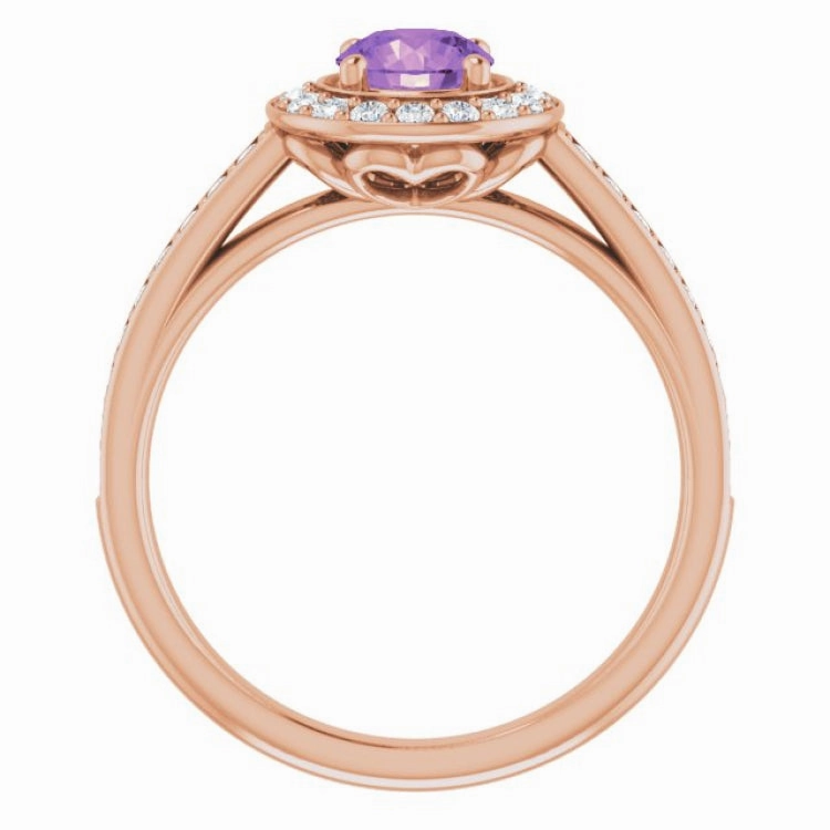 14K Rose Natural Amethyst & 1/3 CTW Natural Diamond Ring Graceful Form