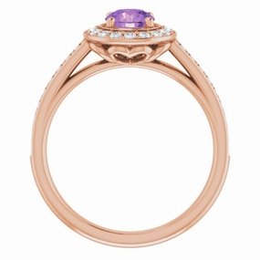 14K Rose Natural Amethyst & 1/3 CTW Natural Diamond Ring Graceful Form