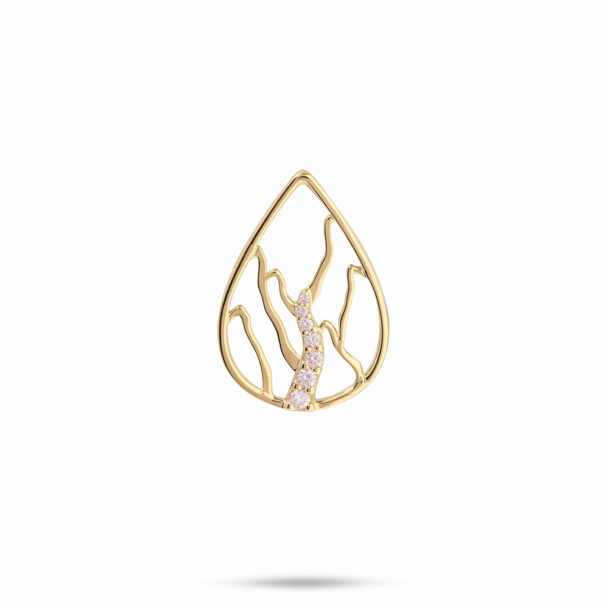 Ko?olau Waterfall Pendant in Gold with Diamonds - 21mm Understated Style Shiny Layer