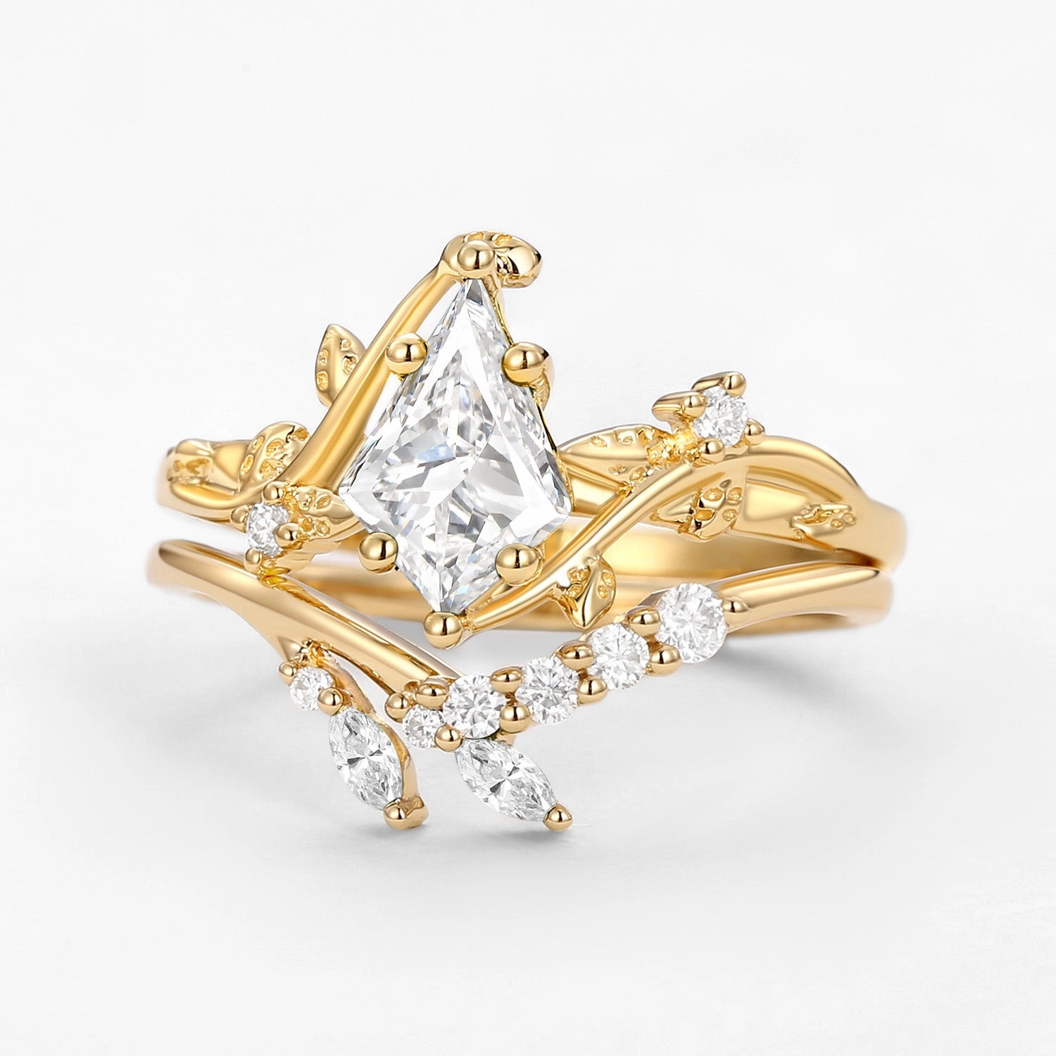 Unique Kite Lab Grown Diamond Leafy Vine Ring Set 2pcs All Occasions