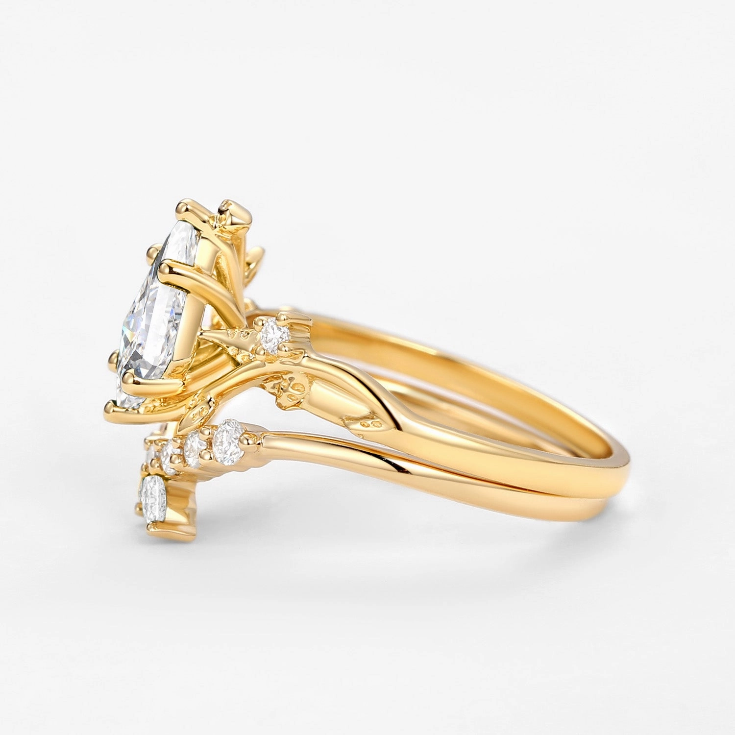 Contemporary Style Couple Style Unique Kite Lab Grown Diamond Leafy Vine Ring Set 2pcs