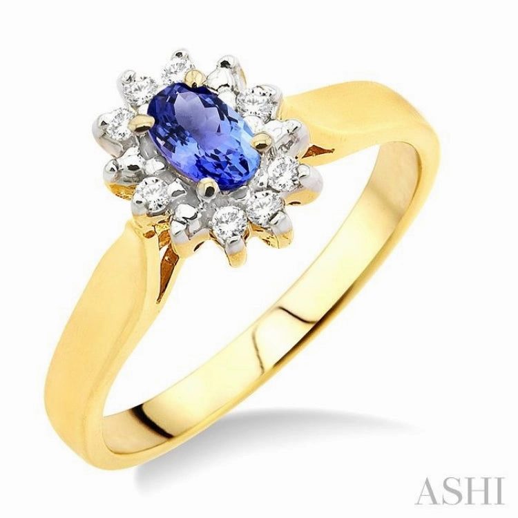 5x3mm Oval Cut Tanzanite and 1/10 Ctw Round Cut Diamond Ring in 10K Yellow Gold Travel Wear