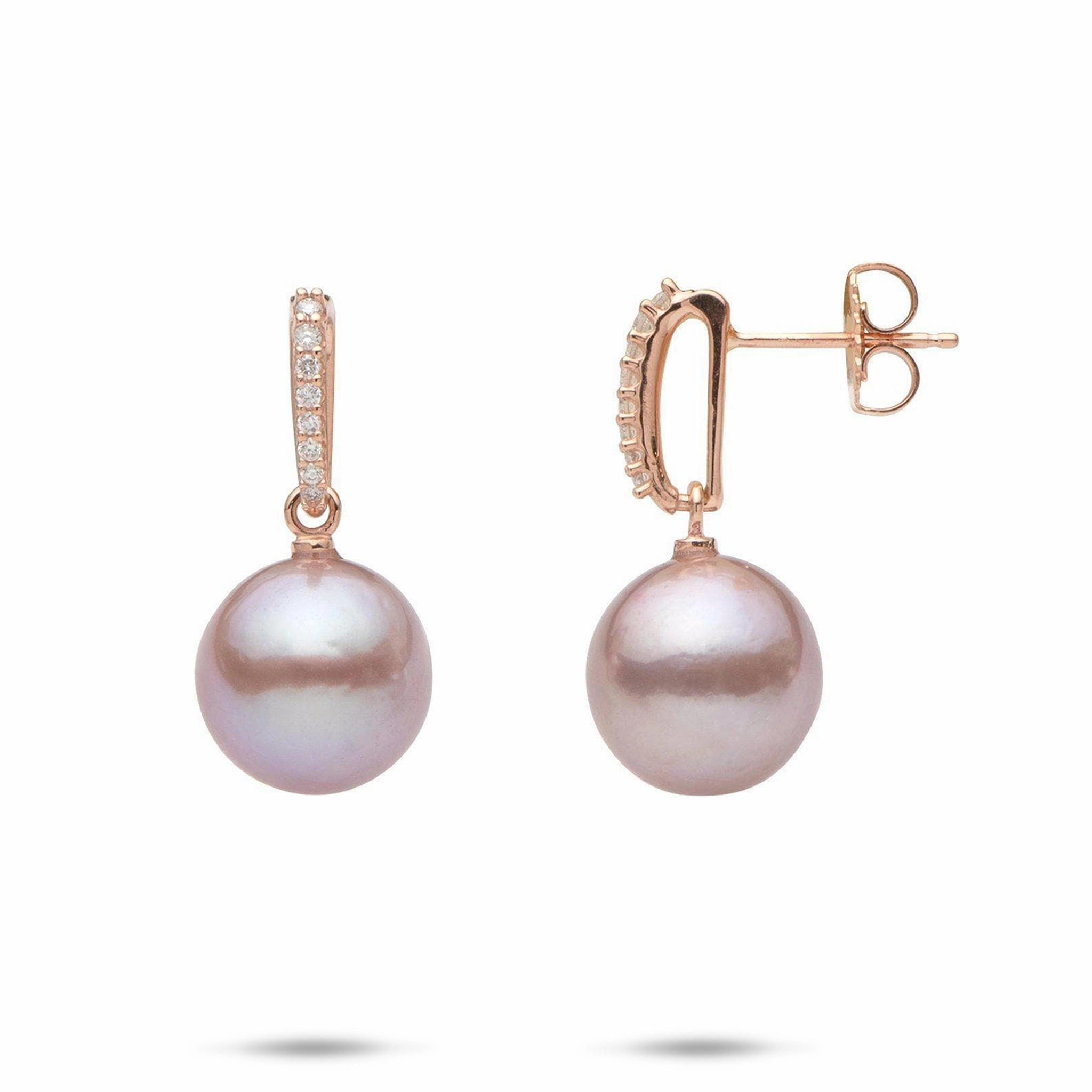 Lilac Freshwater Pearl Earrings in Rose Gold with Diamonds - 11-12mm Refined Taste Perfect Accessory