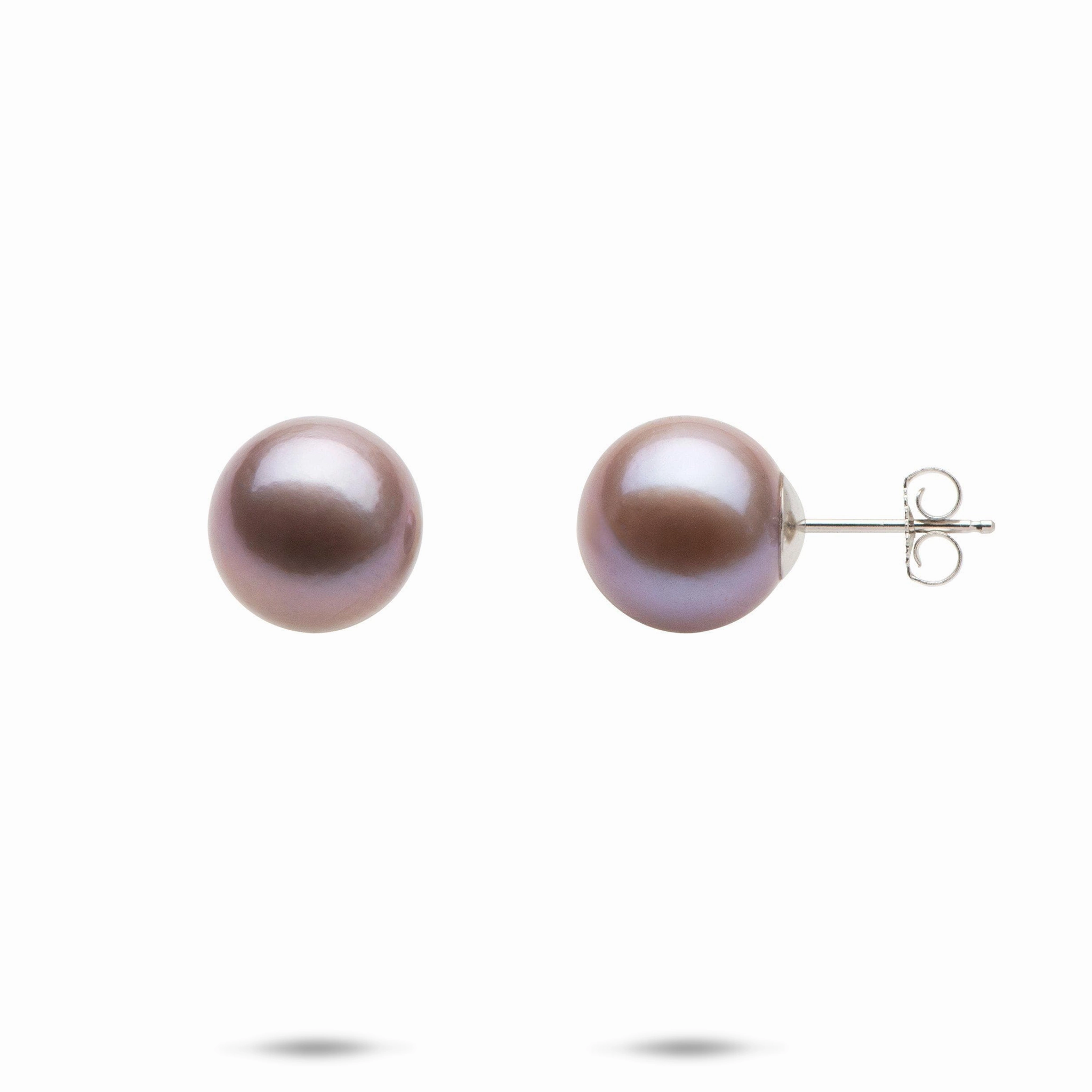 Lilac Freshwater Pearl Earrings in White Gold - 10-11mm Modern Minimal
