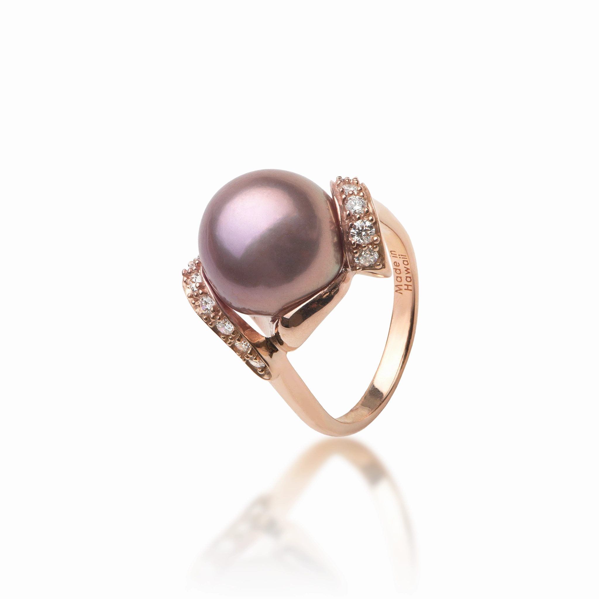 Comfort Mood Lilac Freshwater Pearl Ring in Rose Gold with Diamonds - 12-13mm
