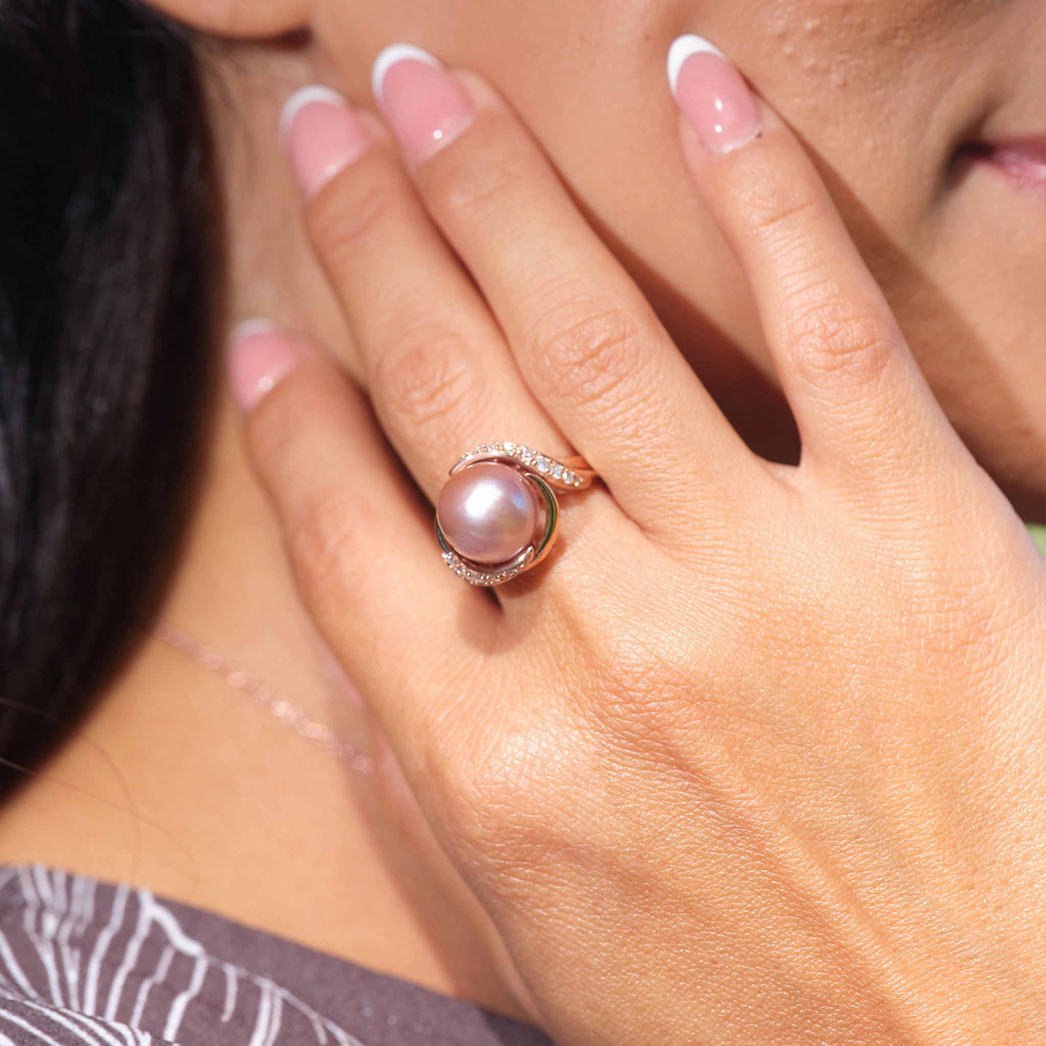Mood Accent Lilac Freshwater Pearl Ring in Rose Gold with Diamonds - 12-13mm