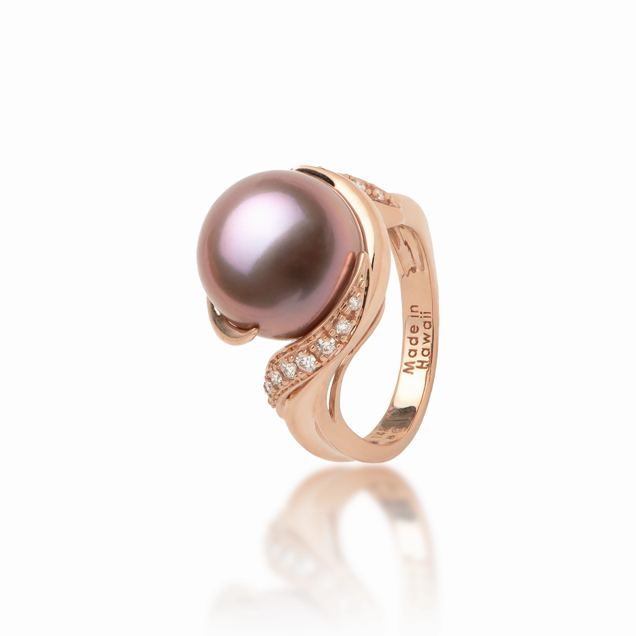 Lilac Freshwater Pearl Ring in Rose Gold with Diamonds - 12-13mm Bridal Vibe Night Appeal