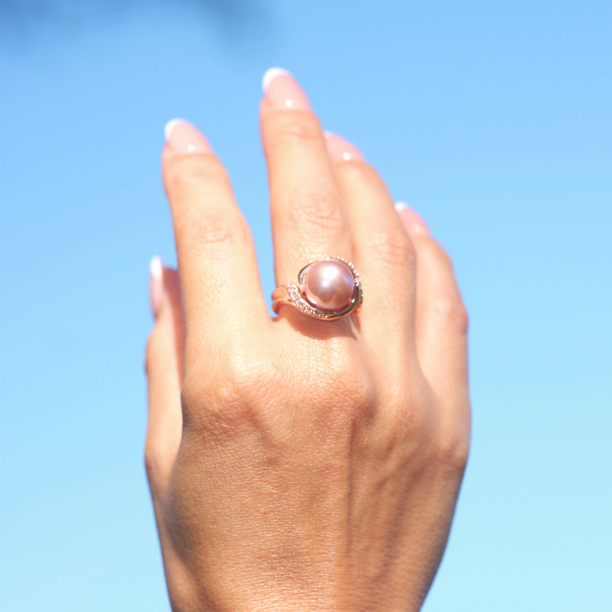Lilac Freshwater Pearl Ring in Rose Gold with Diamonds - 12-13mm Seasonal Style Exquisite Craft