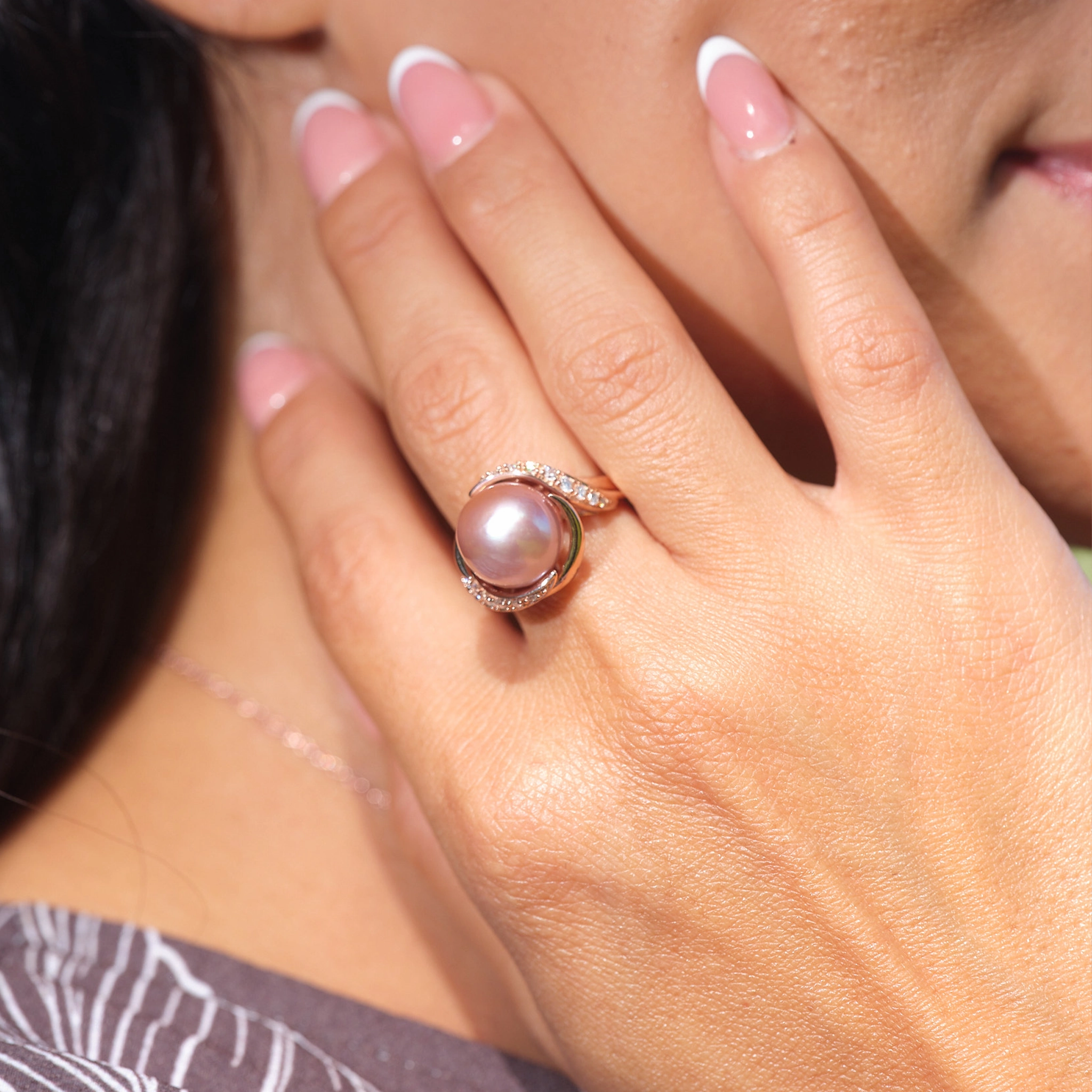 Lilac Freshwater Pearl Ring in Rose Gold with Diamonds - 12-13mm Radiant Gifts Custom Design Pieces