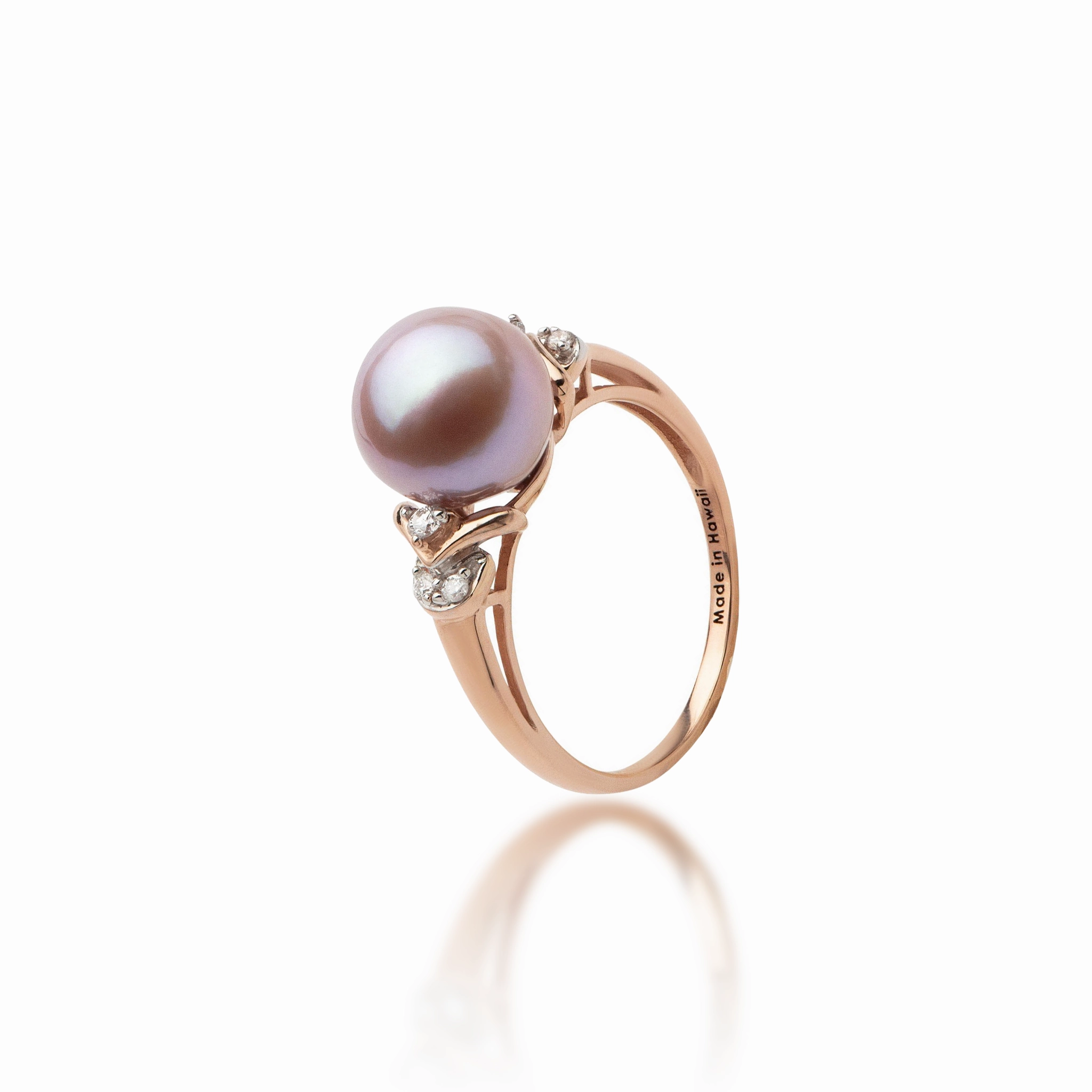 Lilac Freshwater Pearl Ring in Rose Gold with Diamonds - 9-10mm Fresh Edge Special Accent