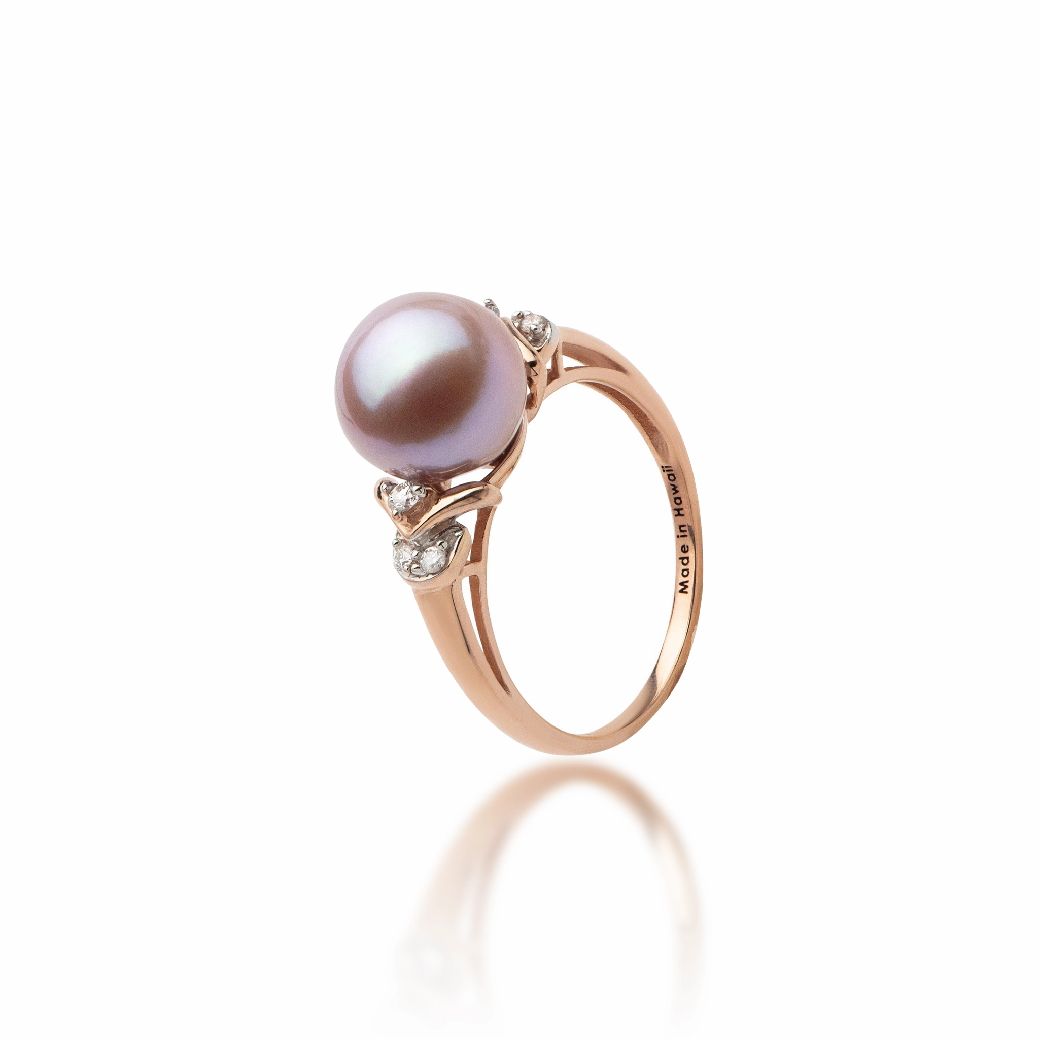 Bridal Choice Golden Tone Lilac Freshwater Pearl Ring in Rose Gold with Diamonds - 9-10mm