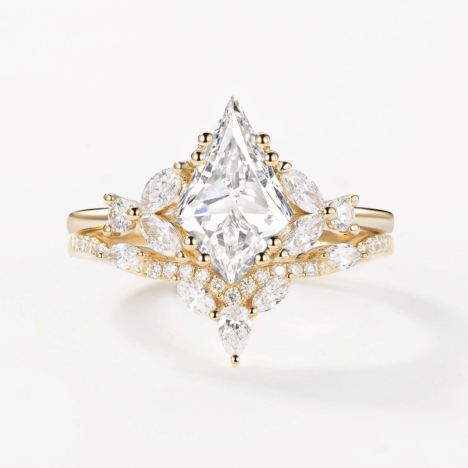 Lab Grown Diamond Cluster Engagement Ring Set 2pcs solid color Festival wear