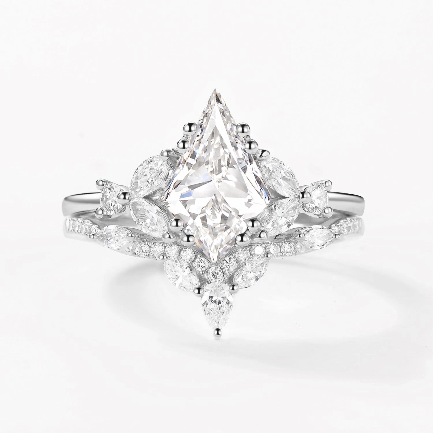 Collector's Piece Elegant Emblem Lab Grown Diamond Cluster Engagement Ring Set 2pcs