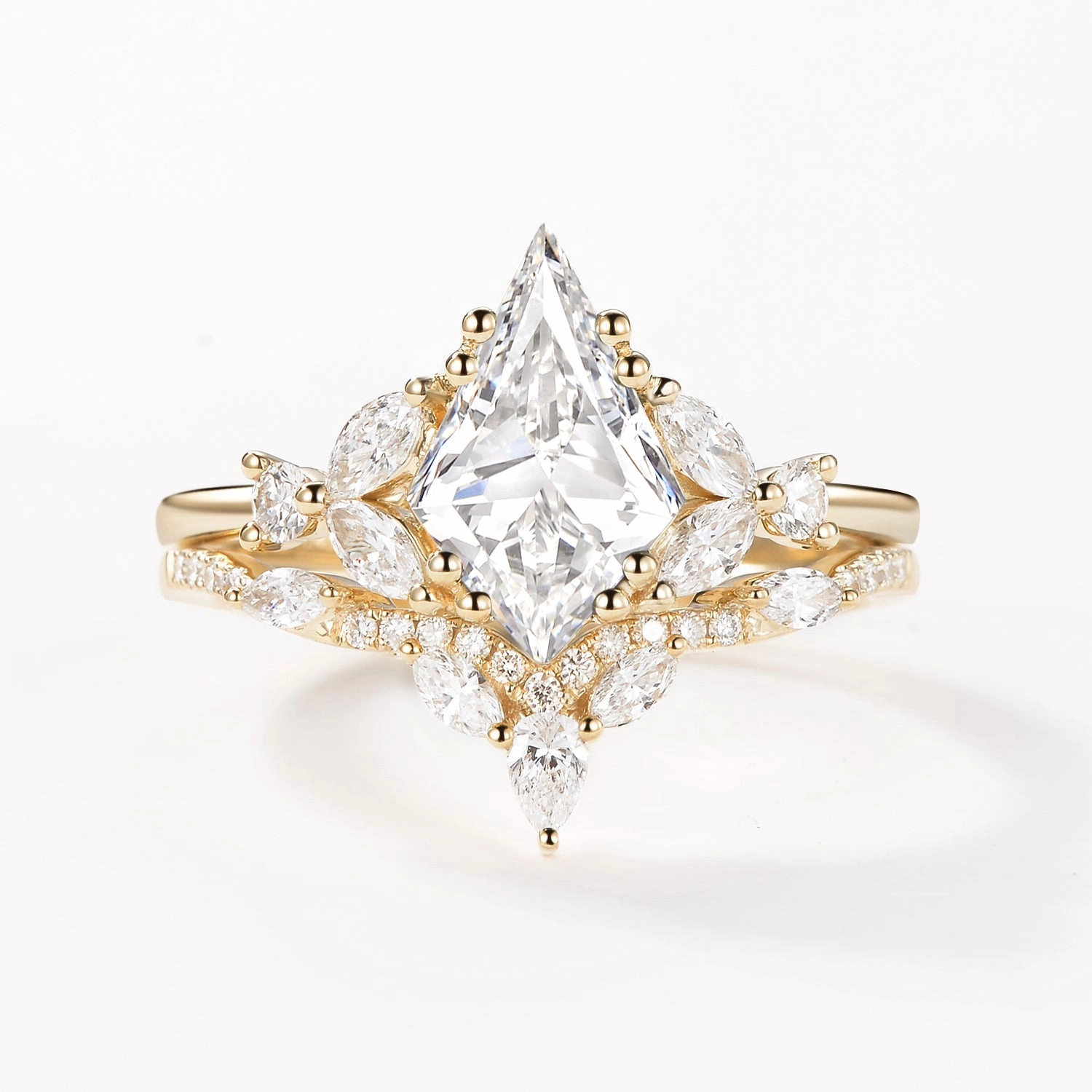 Lab Grown Diamond Cluster Engagement Ring Set 2pcs Bridal Accent Secure fastening