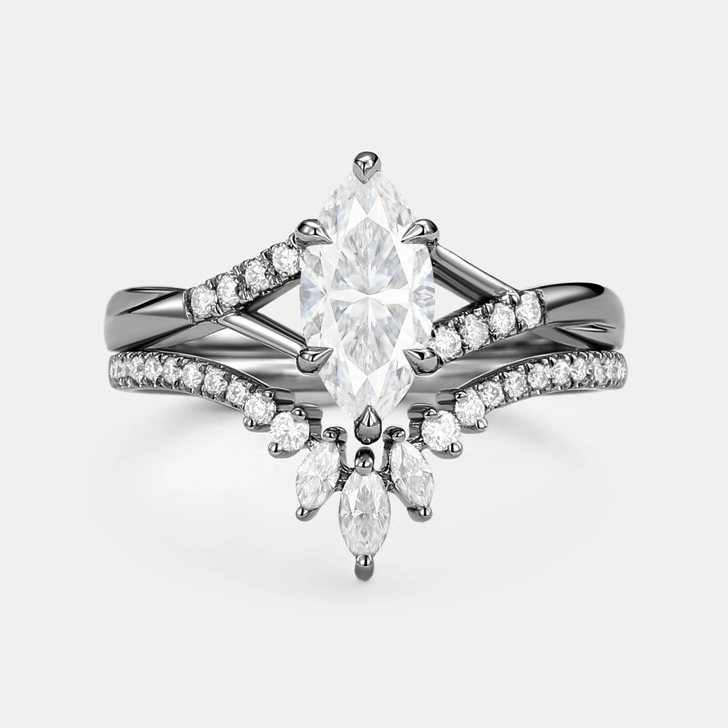 Marquise Cut Moissanite Ring Set 2pcs - Astra Daytime Gift Elegant Outfit