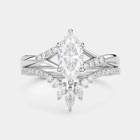 Marquise Cut Moissanite Ring Set 2pcs - Astra Minimal Detail