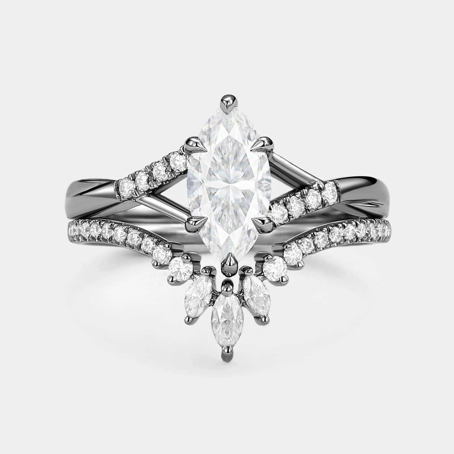 Classic Spark Marquise Cut Moissanite Ring Set 2pcs - Astra
