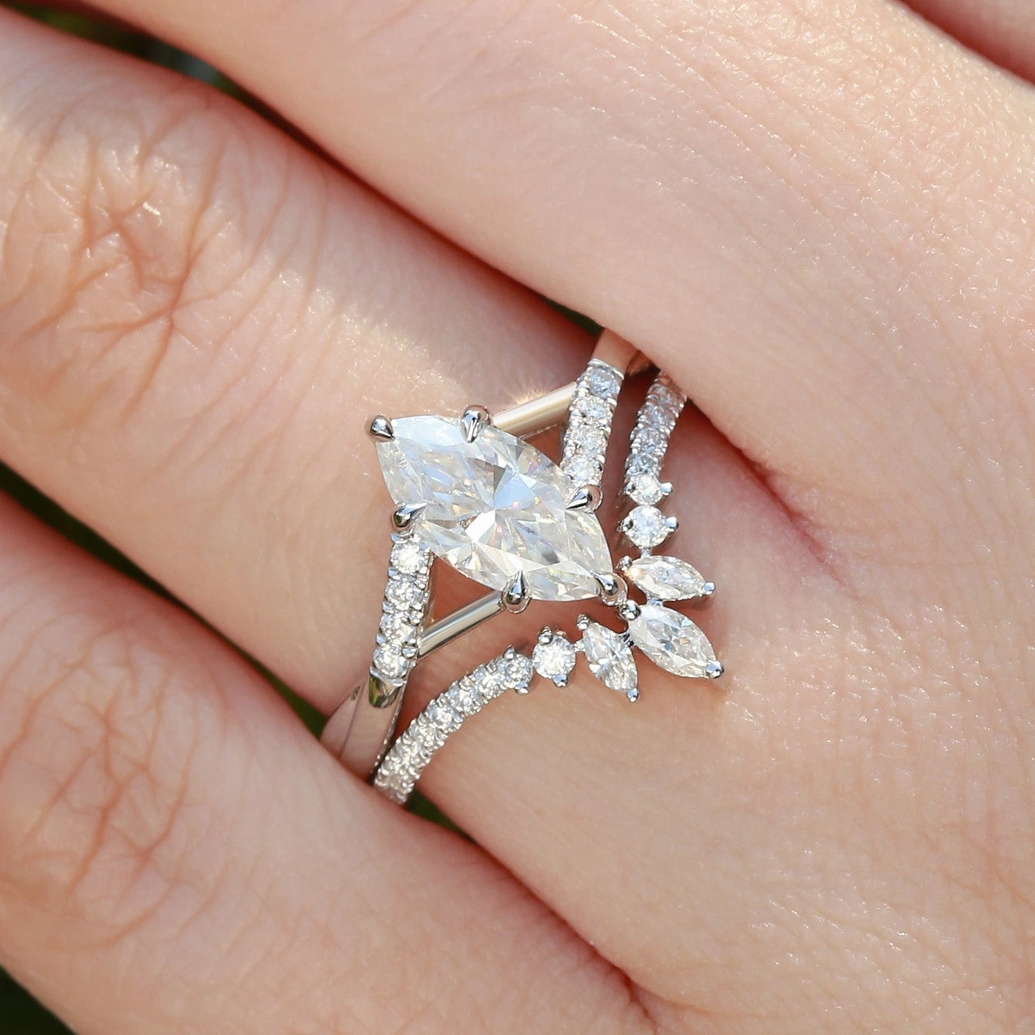 Marquise Cut Moissanite Ring Set 2pcs - Astra Bold Sparkle Creative Touch