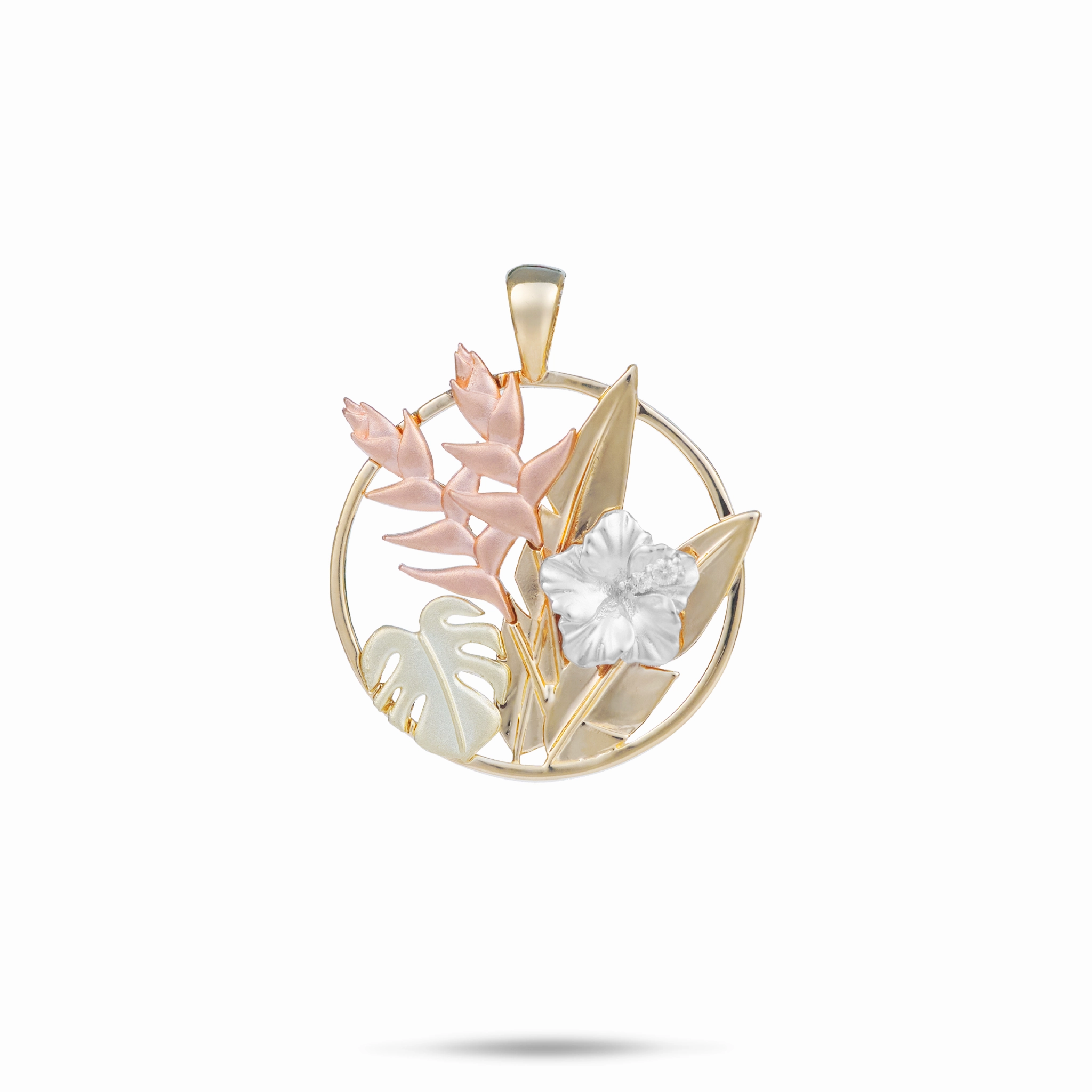 Luxury Spark Hawaiian Gardens Hibiscus Pendant in Four Tone Gold with Diamonds - 20mm