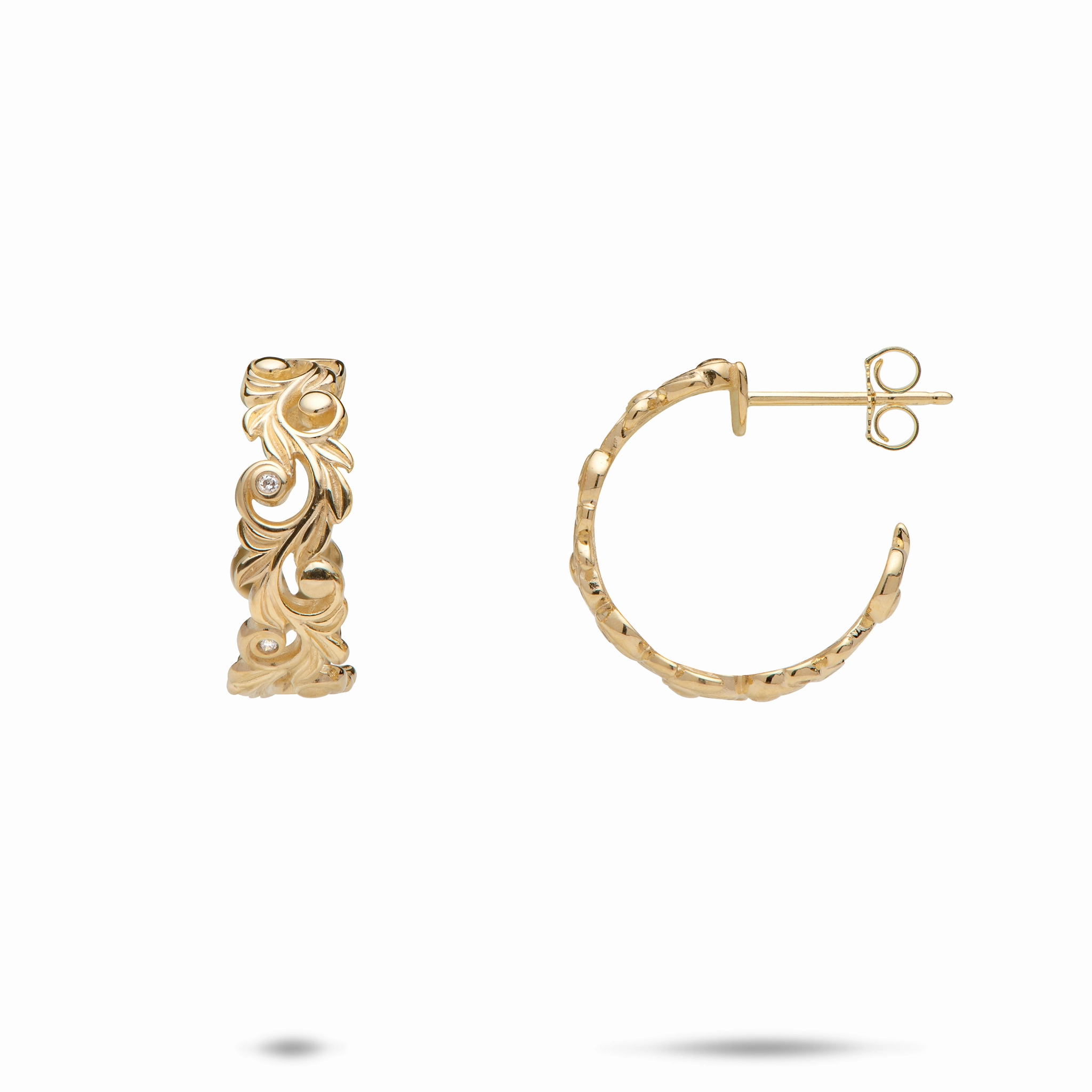 Lustrous Accent Living Heirloom Hoop Earrings in Gold with Diamonds - 6mm