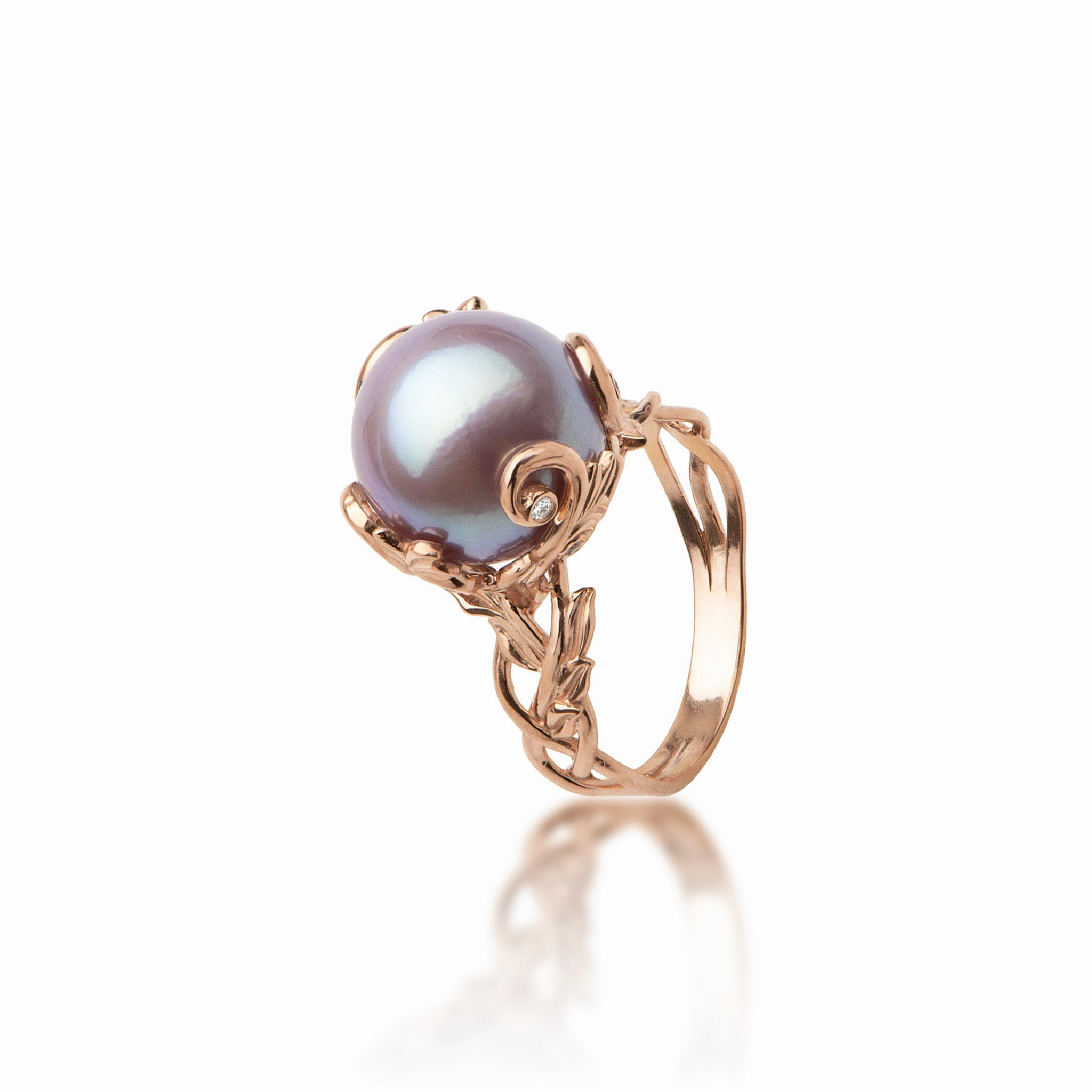 Elegant Craft Living Heirloom Lilac Freshwater Pearl Ring in Rose Gold with Diamonds - 11-12mm